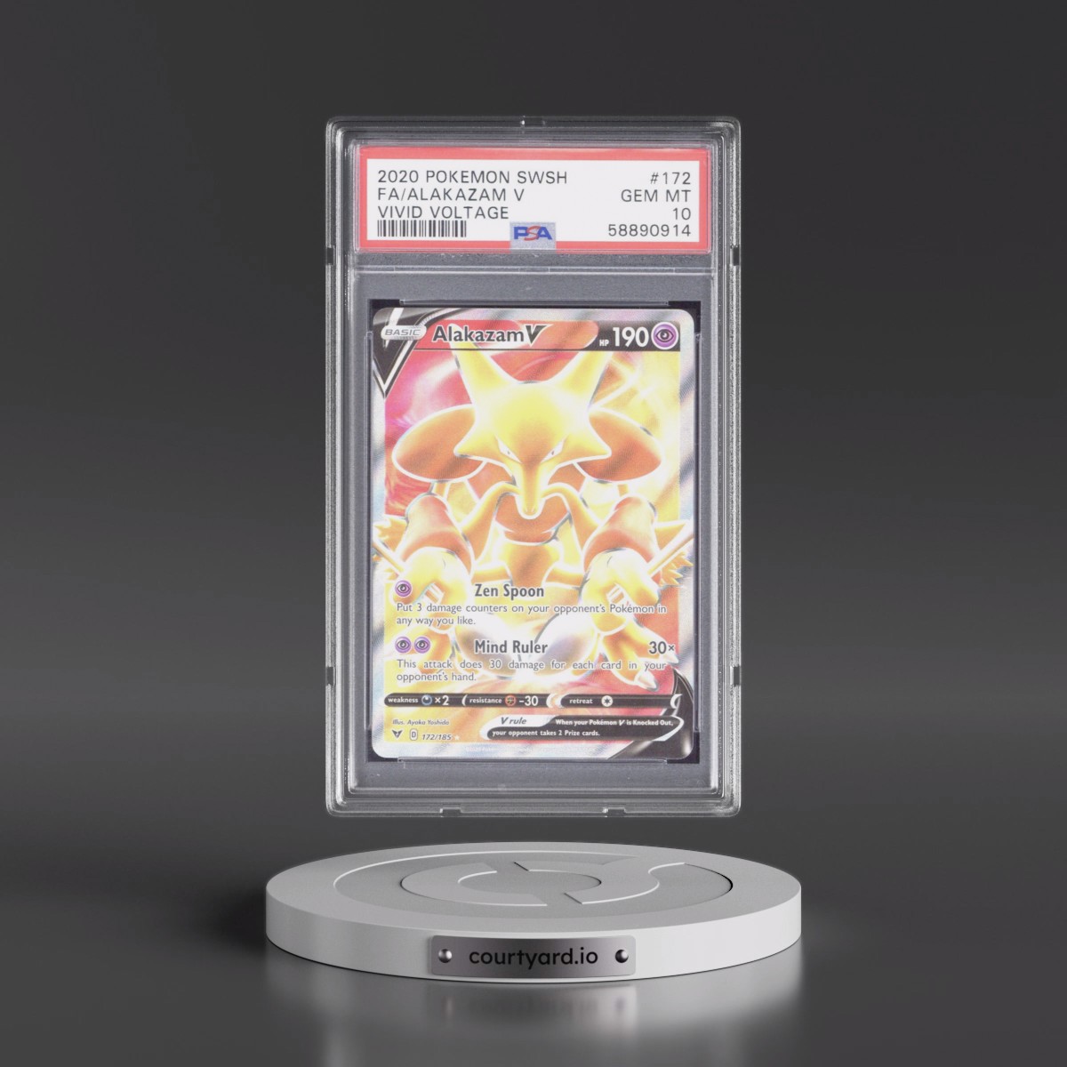 2020 Pokémon Sword & Shield Vivid Voltage #172 Alakazam V - Holo Full Art (PSA 10 GEM MINT)