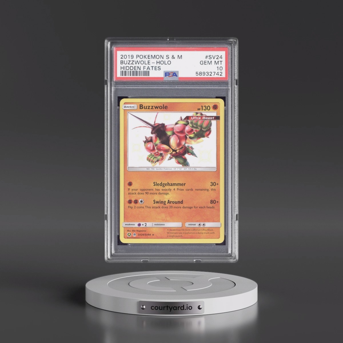 2019 Pokémon Sun & Moon Hidden Fates #SV24 Buzzwole - Holo (PSA 10 GEM MINT)