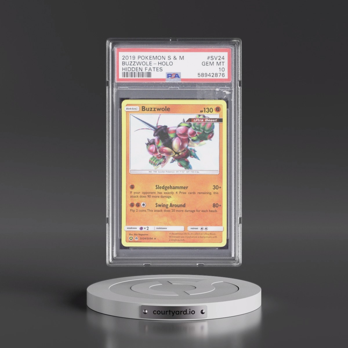 2019 Pokémon Sun & Moon Hidden Fates #SV24 Buzzwole - Holo (PSA 10 GEM MINT)