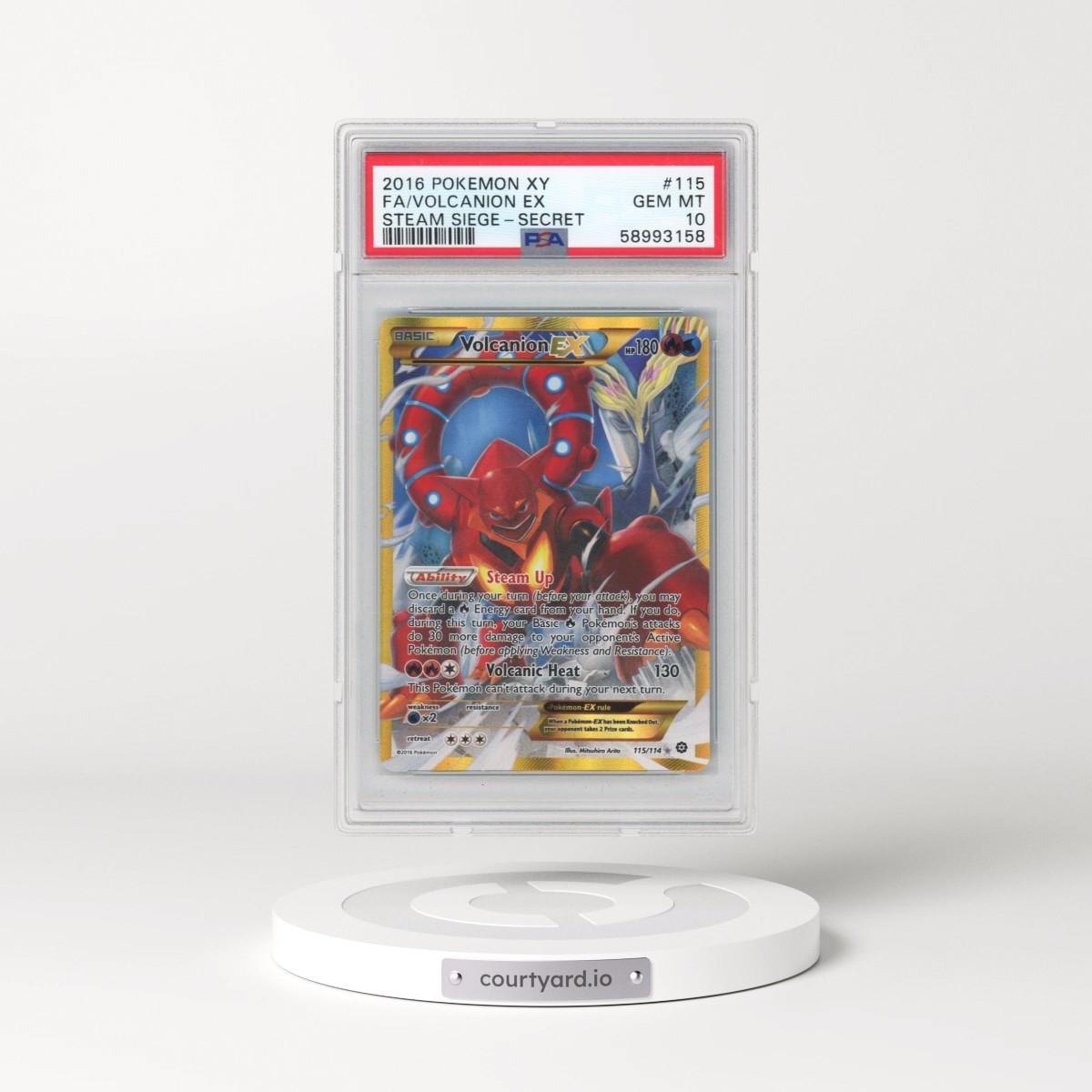 2016 Pokémon XY Steam Siege #115 Volcanion EX - Holo Full Art Secret (PSA 10 GEM MINT)