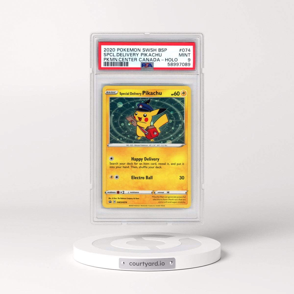 2020 Pokémon Swsh Black Star Promo #074 Special Delivery Pikachu - Holo Pokemon Center Canada (PSA 9 MINT)
