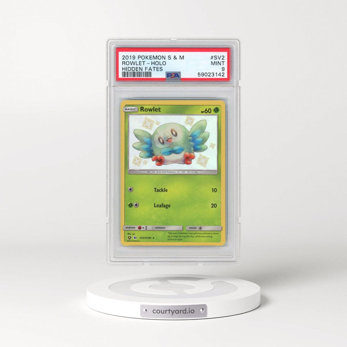 2019 Pokémon Sun & Moon Hidden Fates #SV2 Rowlet - Holo (PSA 9 MINT)