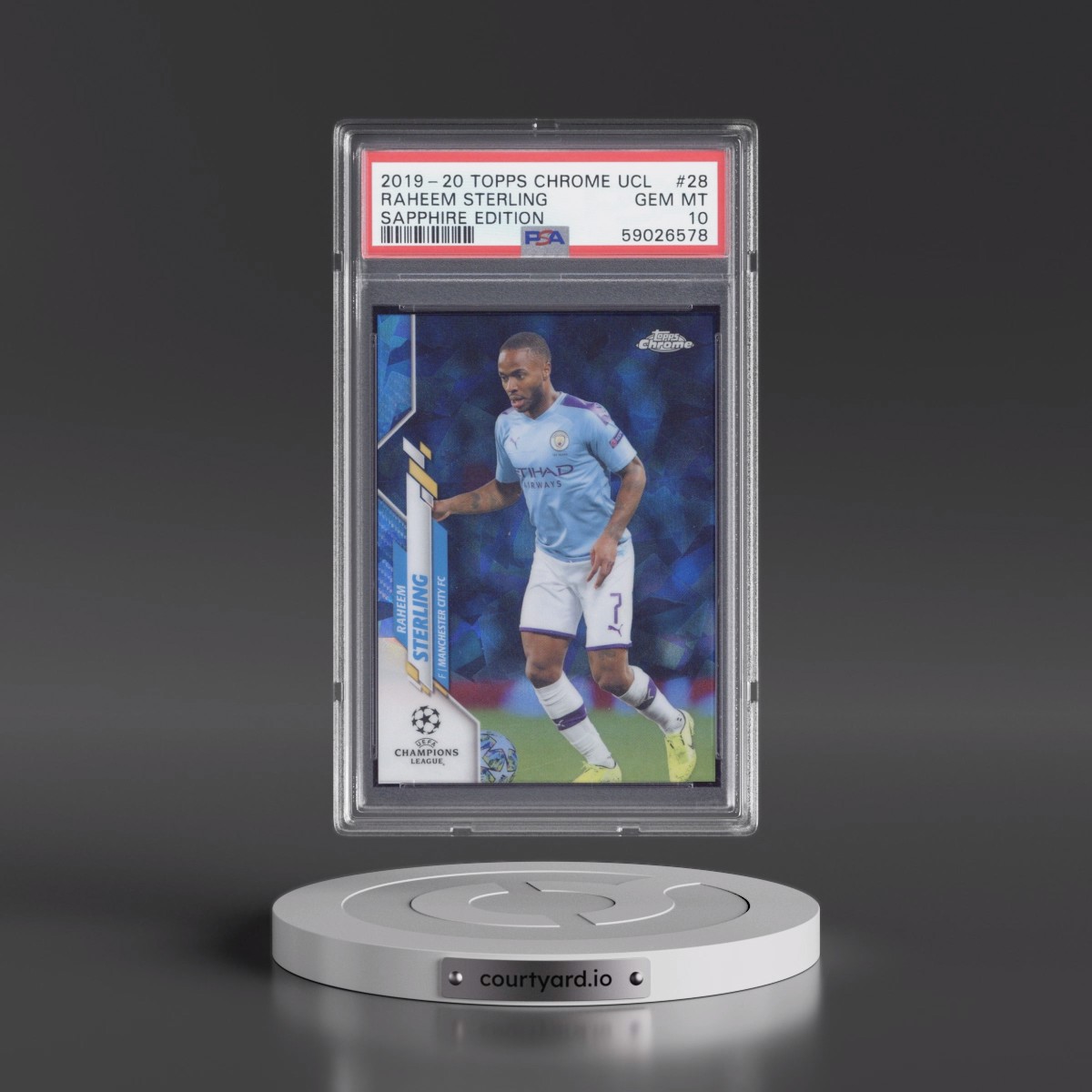 2019 Topps Chrome UEFA Champions League Sapphire Edition Raheem Sterling #28 PSA 10