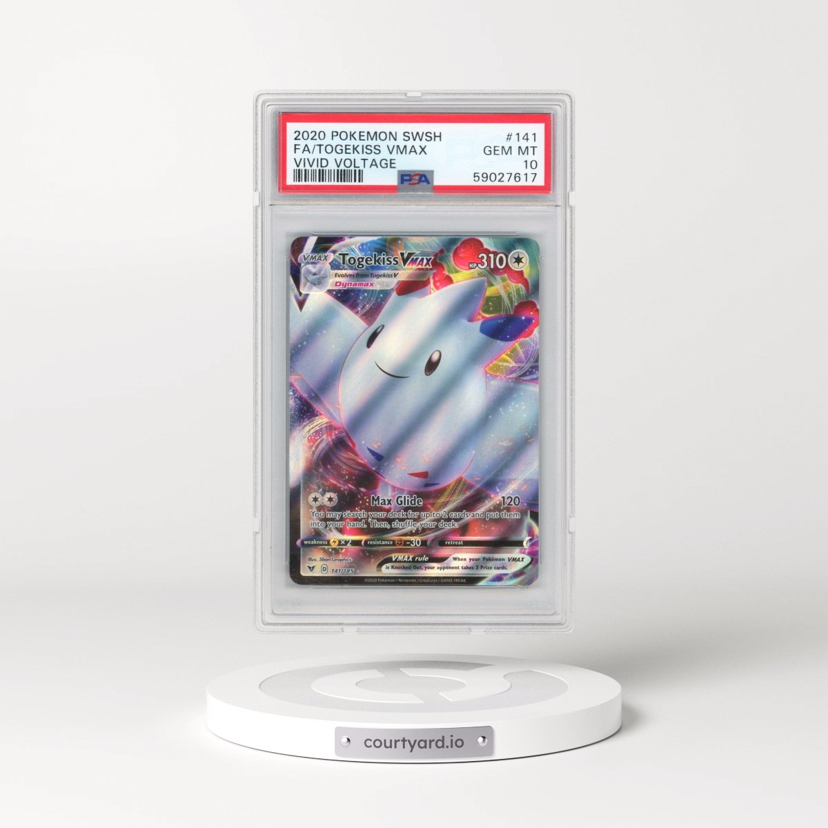 2020 Pokémon Sword & Shield Vivid Voltage #141 Togekiss Vmax - Full Art (PSA 10 GEM MINT)