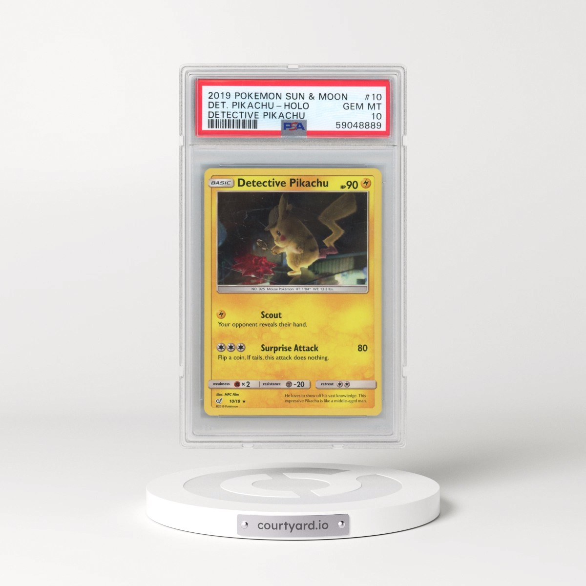 2019 Pokémon Sun & Moon Detective Pikachu #10 Detective Pikachu - Holo (PSA 10 GEM MINT)