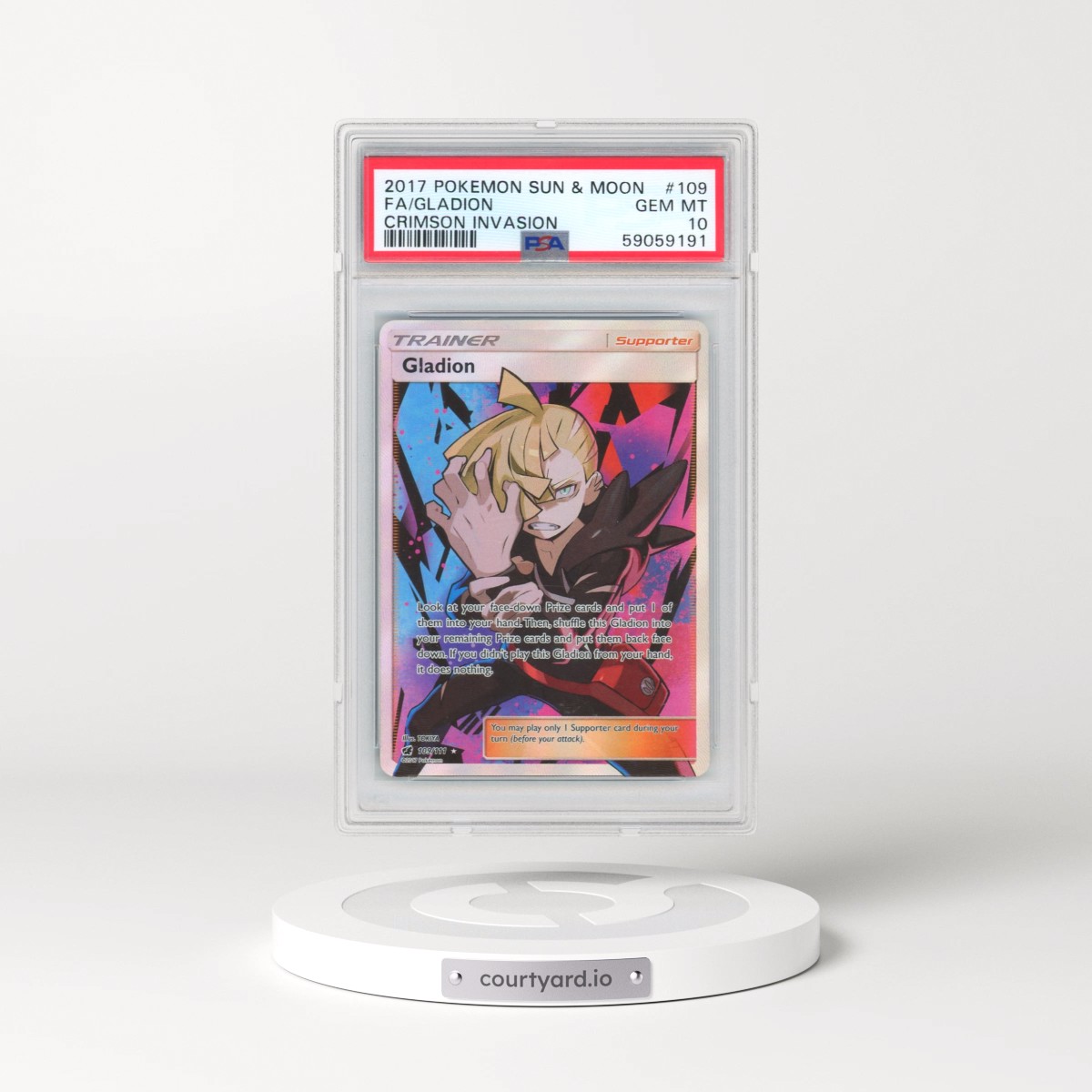 2017 Pokémon Sun & Moon Crimson Invasion #109 Gladion - Full Art (PSA 10 GEM MINT)