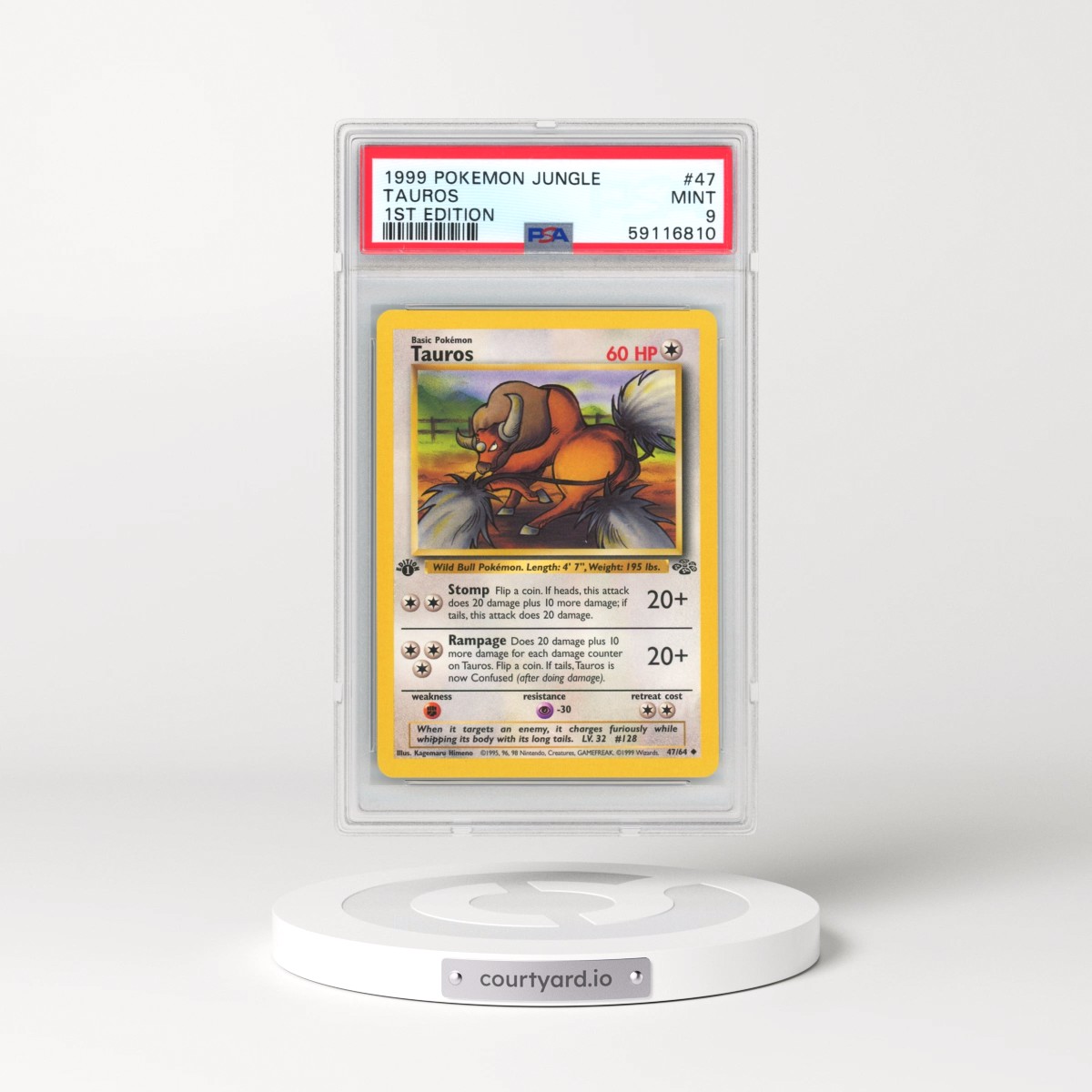1999 Jungle #47 Tauros - 1st Edition (PSA 9 MINT)