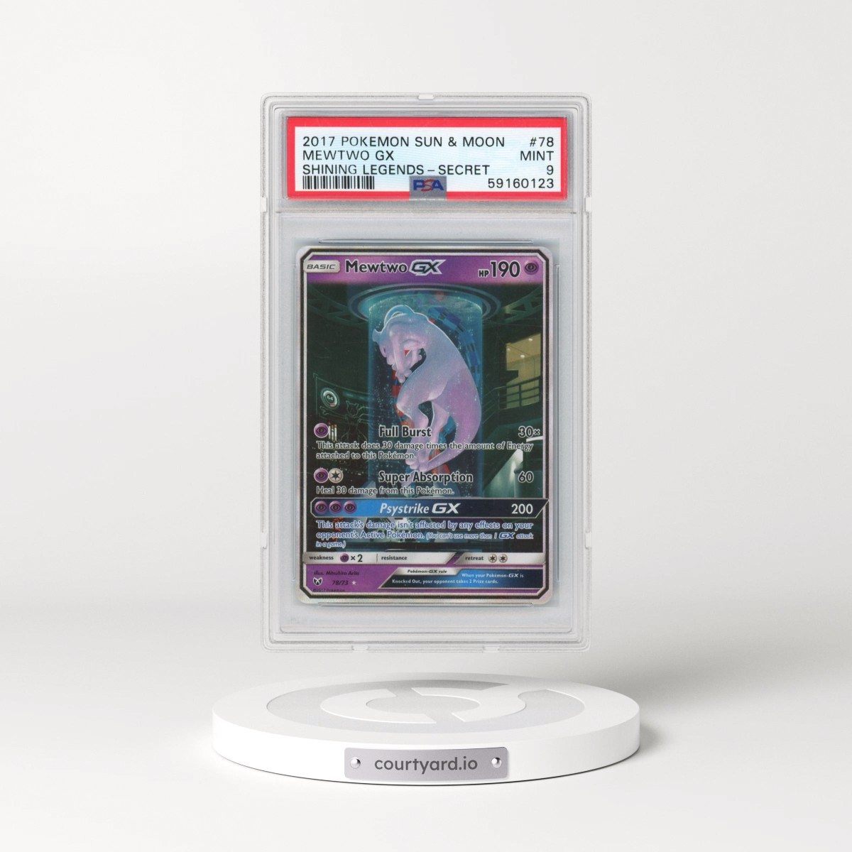2017 Pokémon Sun & Moon Shining Legends #78 Mewtwo GX - Holo Secret (PSA 9 MINT)