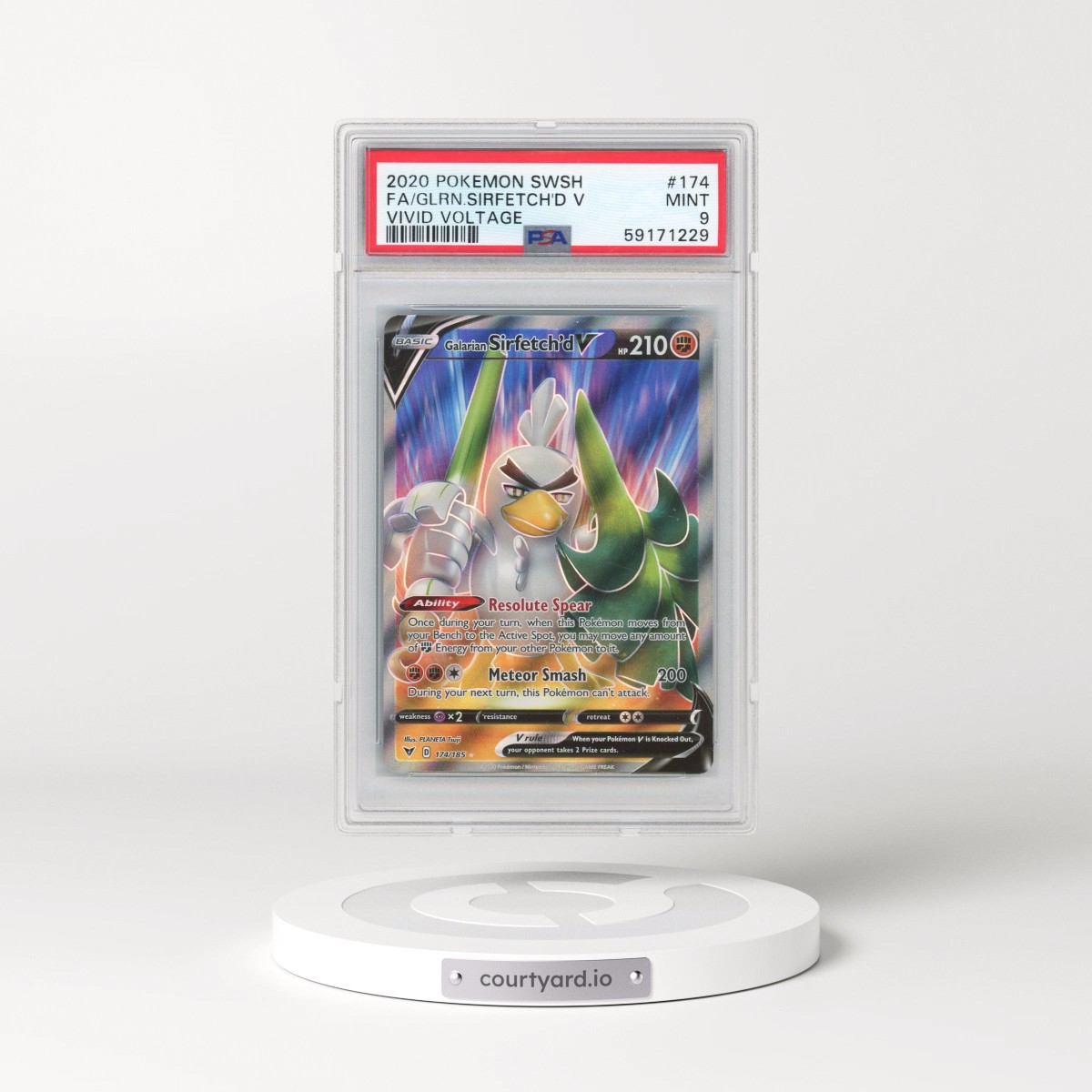2020 Pokémon Sword & Shield Vivid Voltage #174 Galarian Sirfetch'd V - Holo Full Art (PSA 9 MINT)