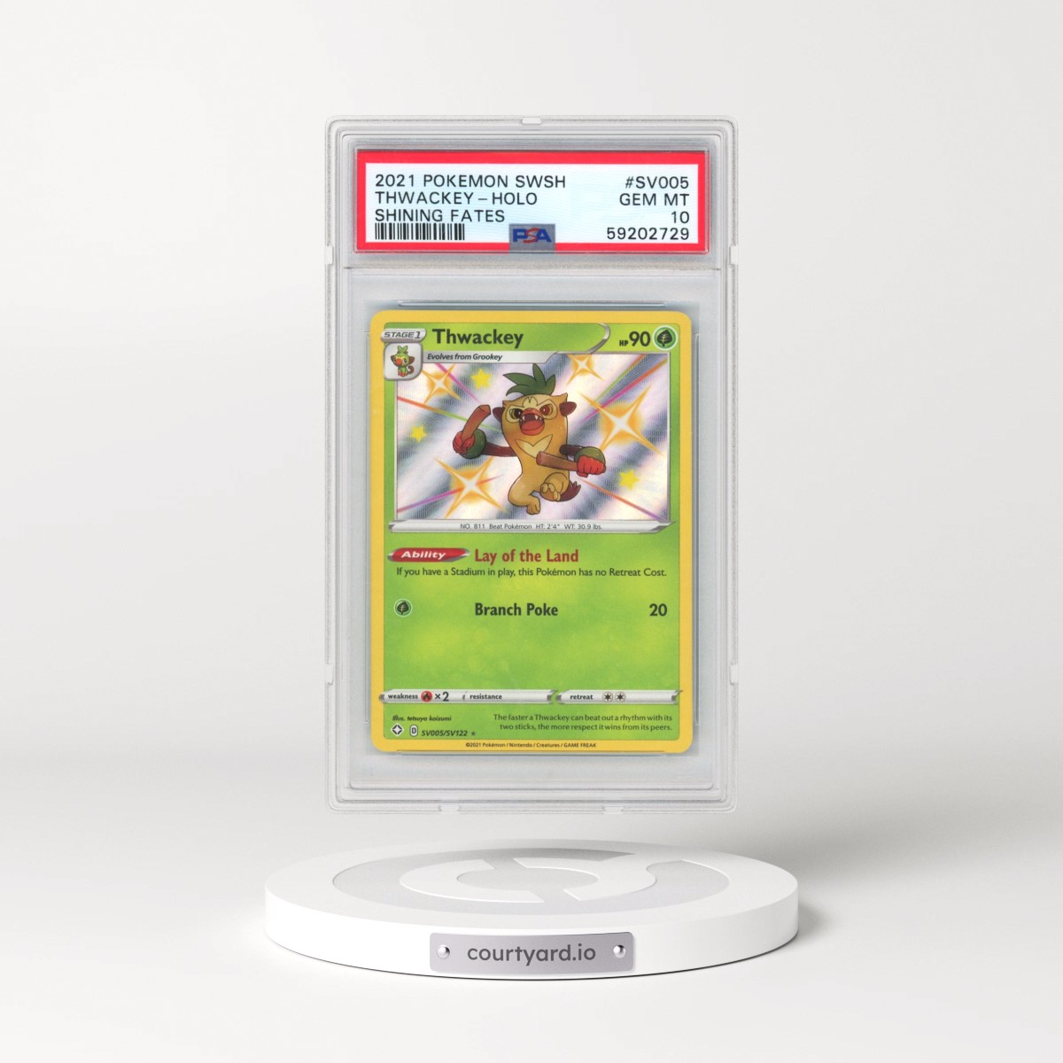 2021 Pokémon Sword & Shield Shining Fates #SV005 Thwackey - Holo (PSA 10 GEM MINT)