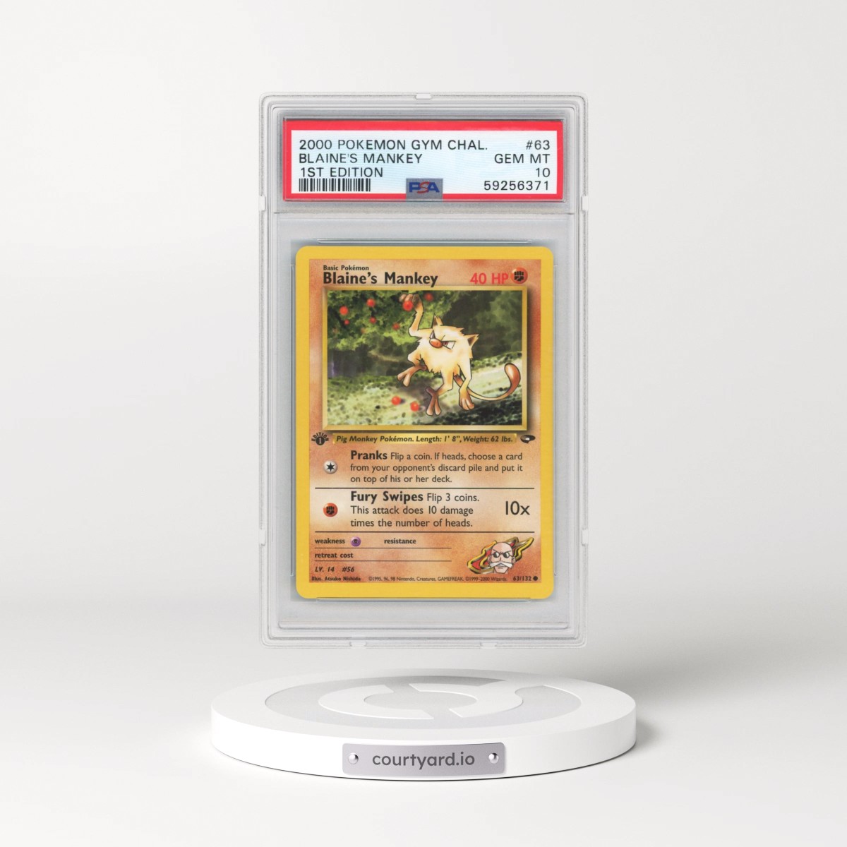 2000 Pokémon Gym Challenge #63 Blaine's Mankey - 1st Edition (PSA 10 GEM MINT)