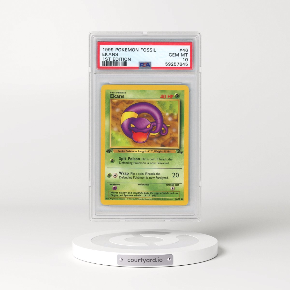 1999 Pokémon Fossil #46 Ekans - 1st Edition (PSA 10 GEM MINT)
