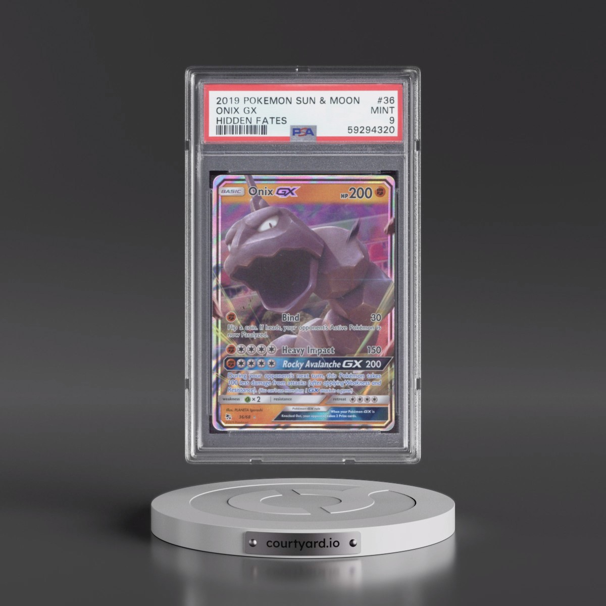 2019 Pokémon Sun & Moon Hidden Fates #36 Onix GX - Holo (PSA 9 MINT)
