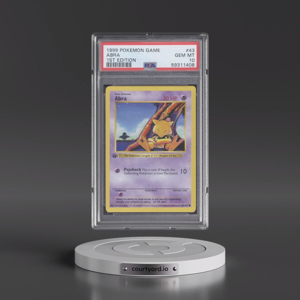 1999 Pokémon Game #43 Abra - 1st Edition (PSA 10 GEM MINT)