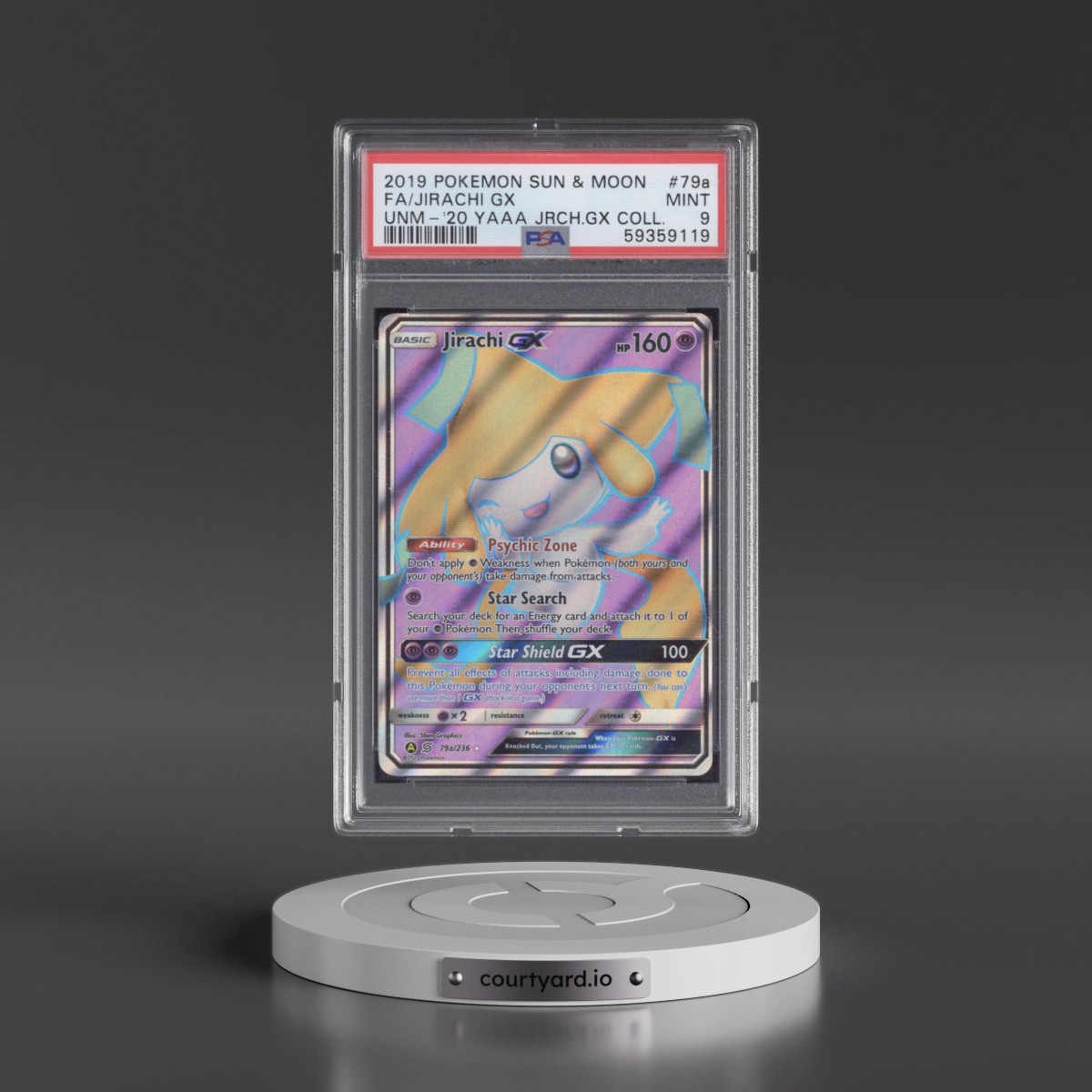2019 Pokémon Sun & Moon Unified Minds #79a Jirachi GX - Holo Full Art 2020 Yellow A Alternate Art Jirachi GX Collection (PSA 9 MINT)