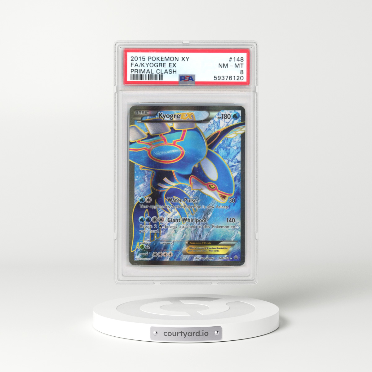 2015 Pokémon XY Primal Clash #148 Kyogre EX - Holo Full Art (PSA 8 NM-MT)