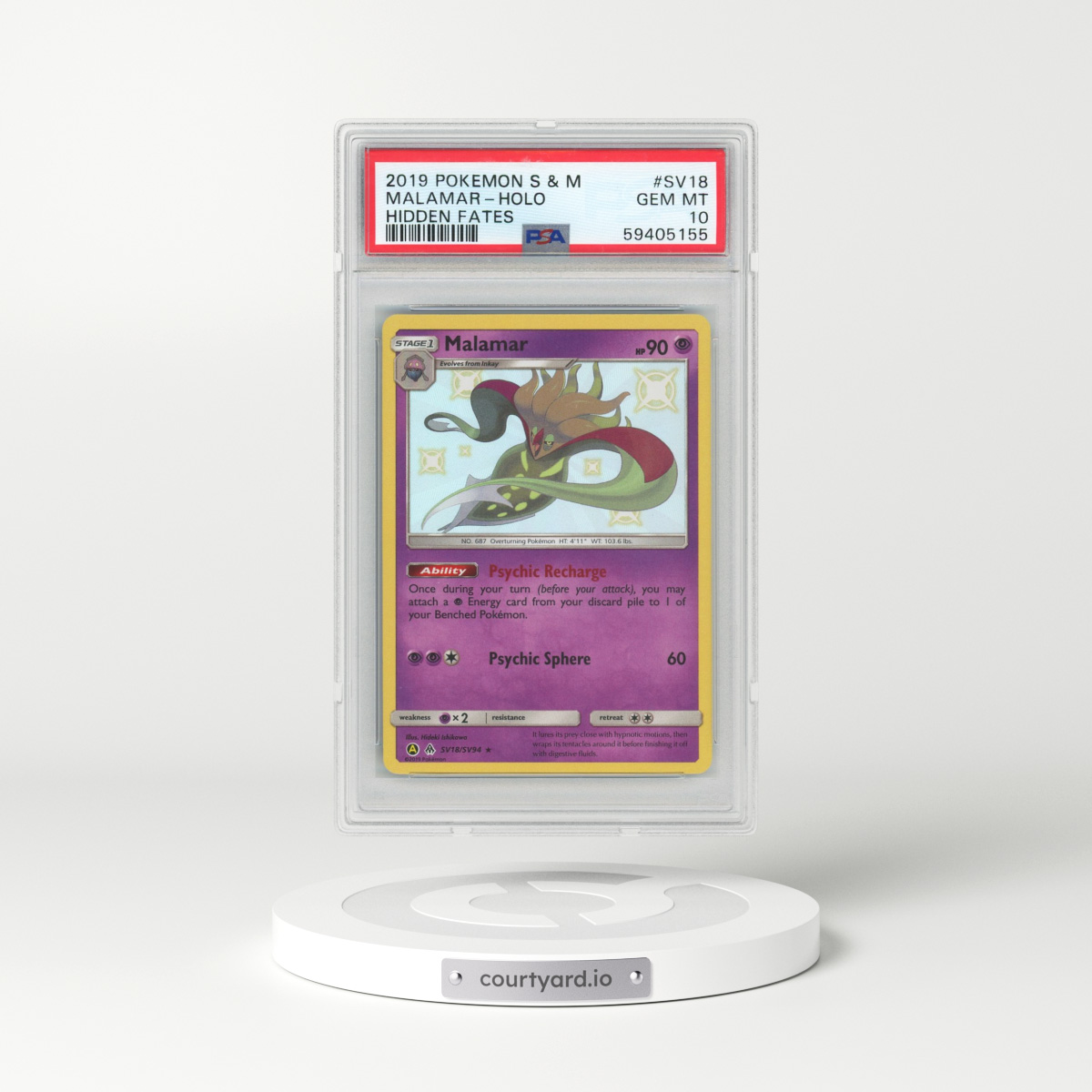 2019 Pokémon Sun & Moon Hidden Fates #SV18 Malamar - Holo (PSA 10 GEM MINT)