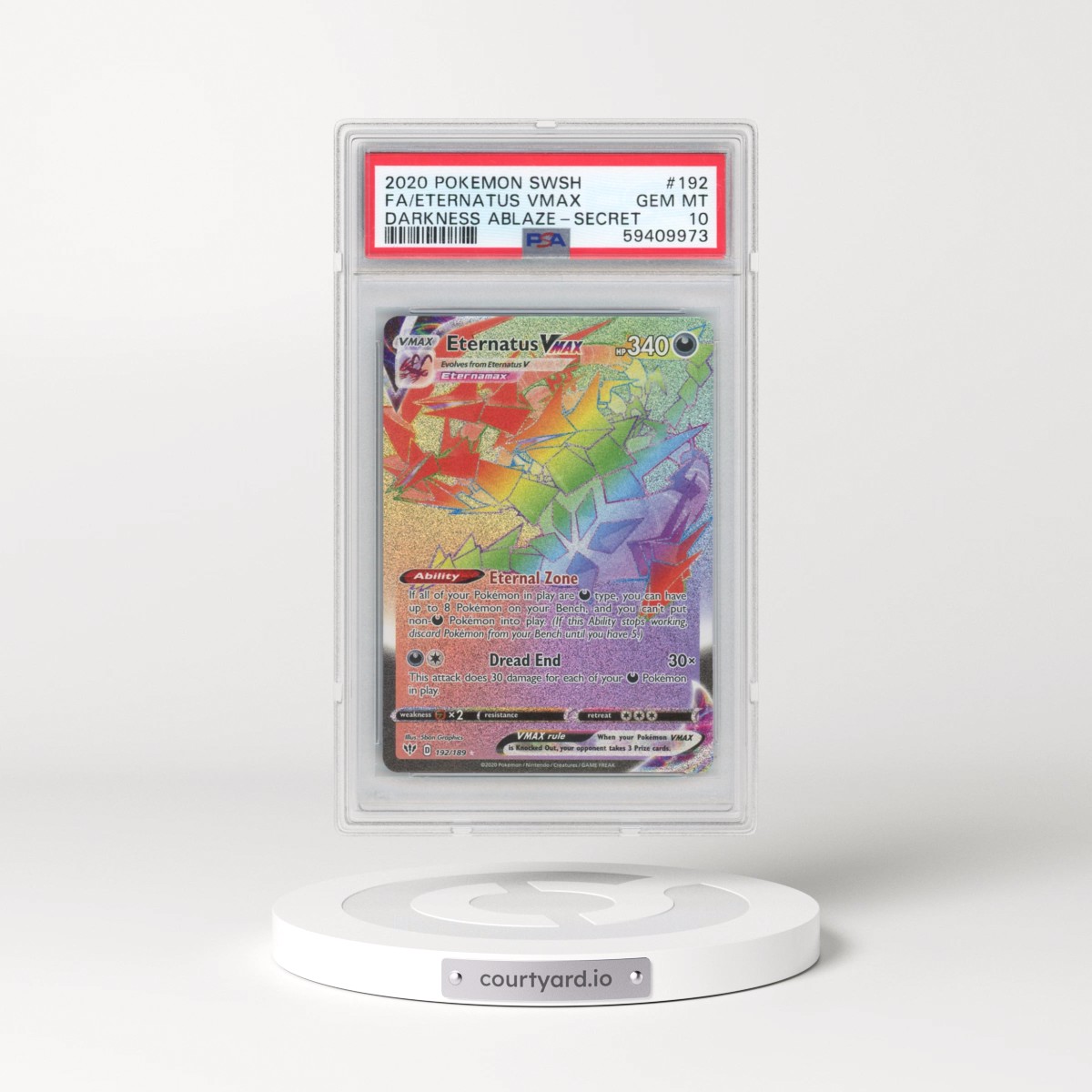 2020 Pokémon Sword & Shield Darkness Ablaze #192 Eternatus Vmax - Full Art Secret (PSA 10 GEM MINT)