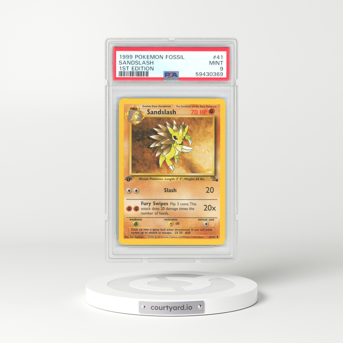 1999 Fossil #41 Sandslash - 1st Edition (PSA 9 MINT)