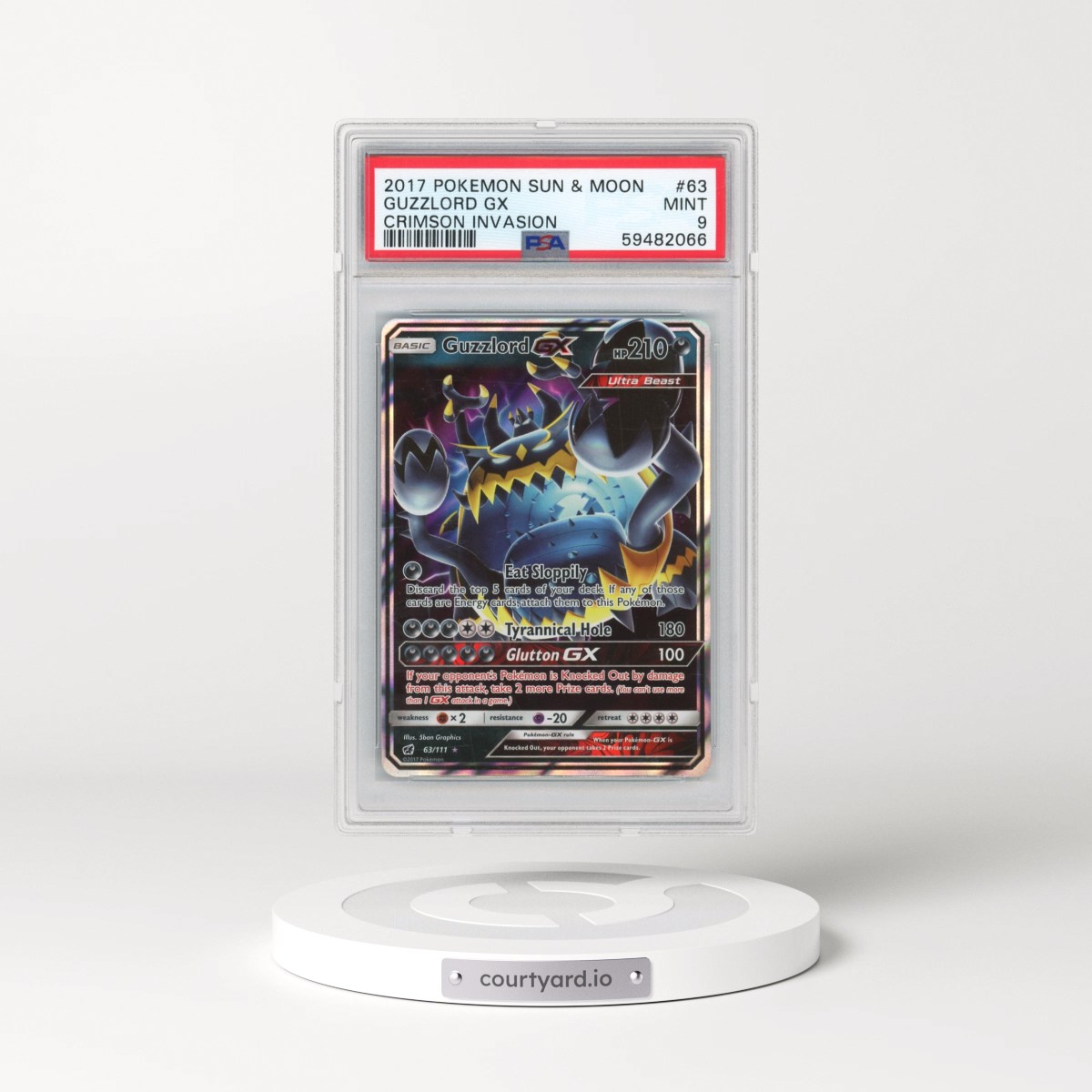 2017 Pokémon Sun & Moon Crimson Invasion #63 Guzzlord GX - Holo (PSA 9 MINT)