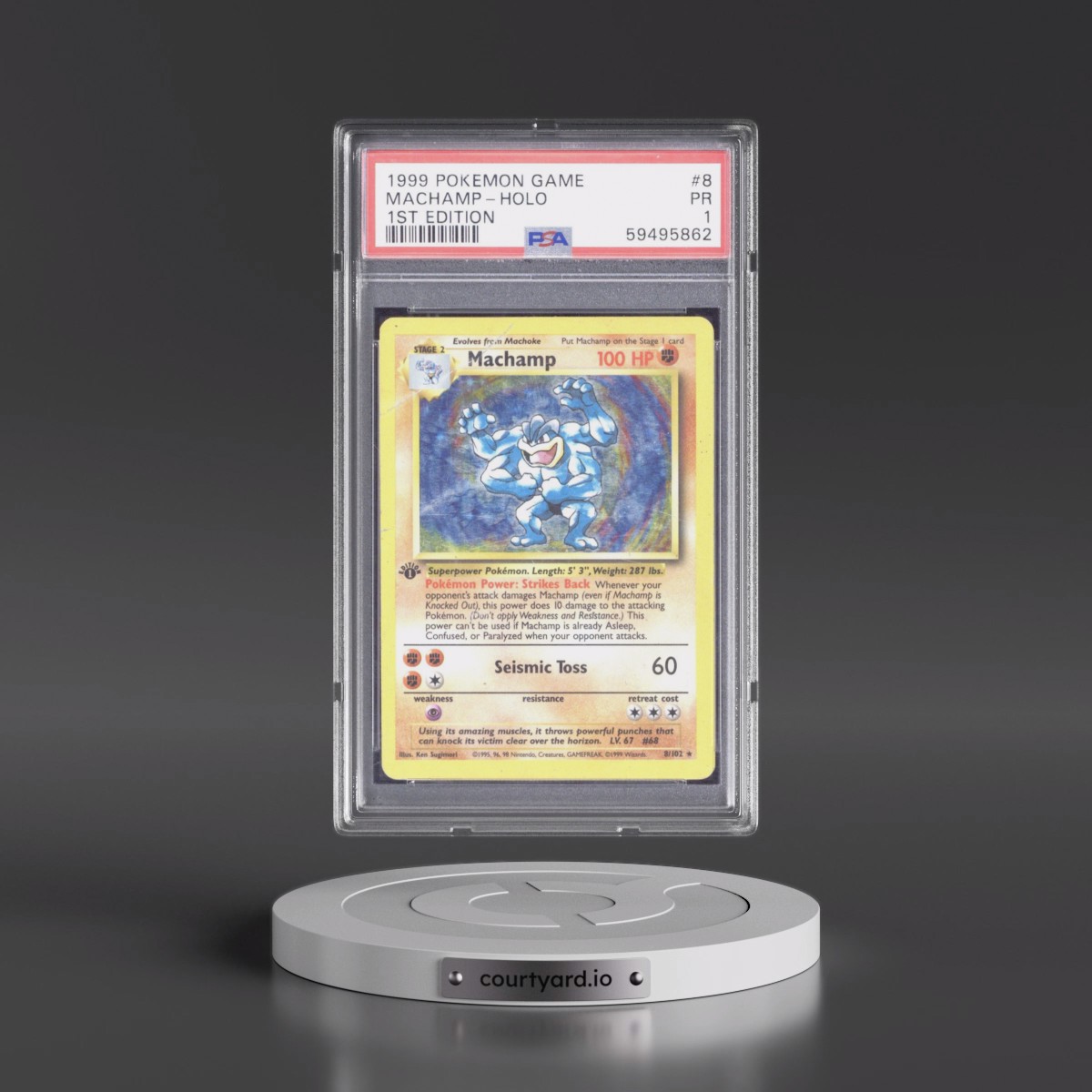 1999 Pokémon Game #8 Machamp - 1st Edition Holo (PSA 1 PR)