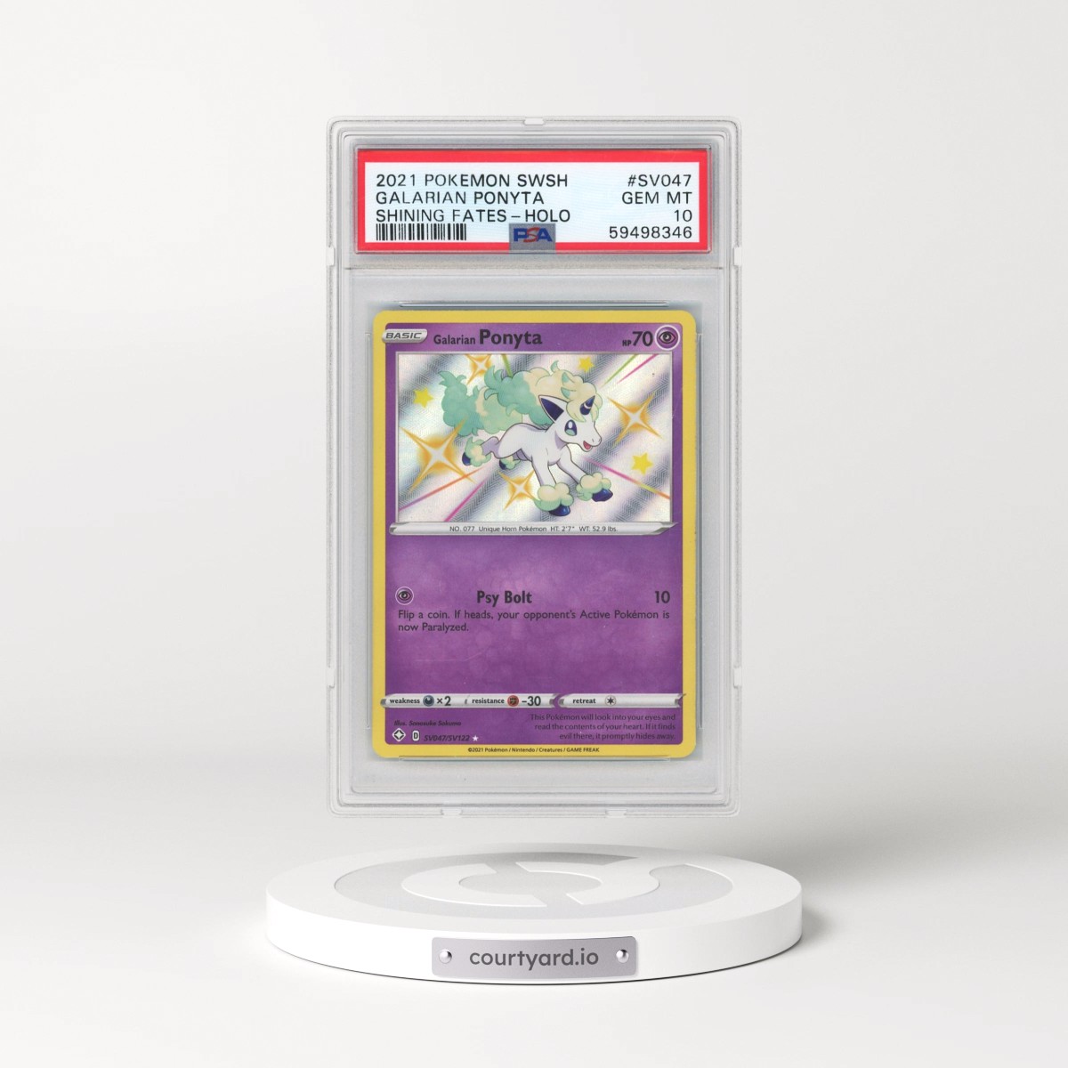 2021 Pokémon Sword & Shield Shining Fates #SV047 Galarian Ponyta - Holo (PSA 10 GEM MINT)