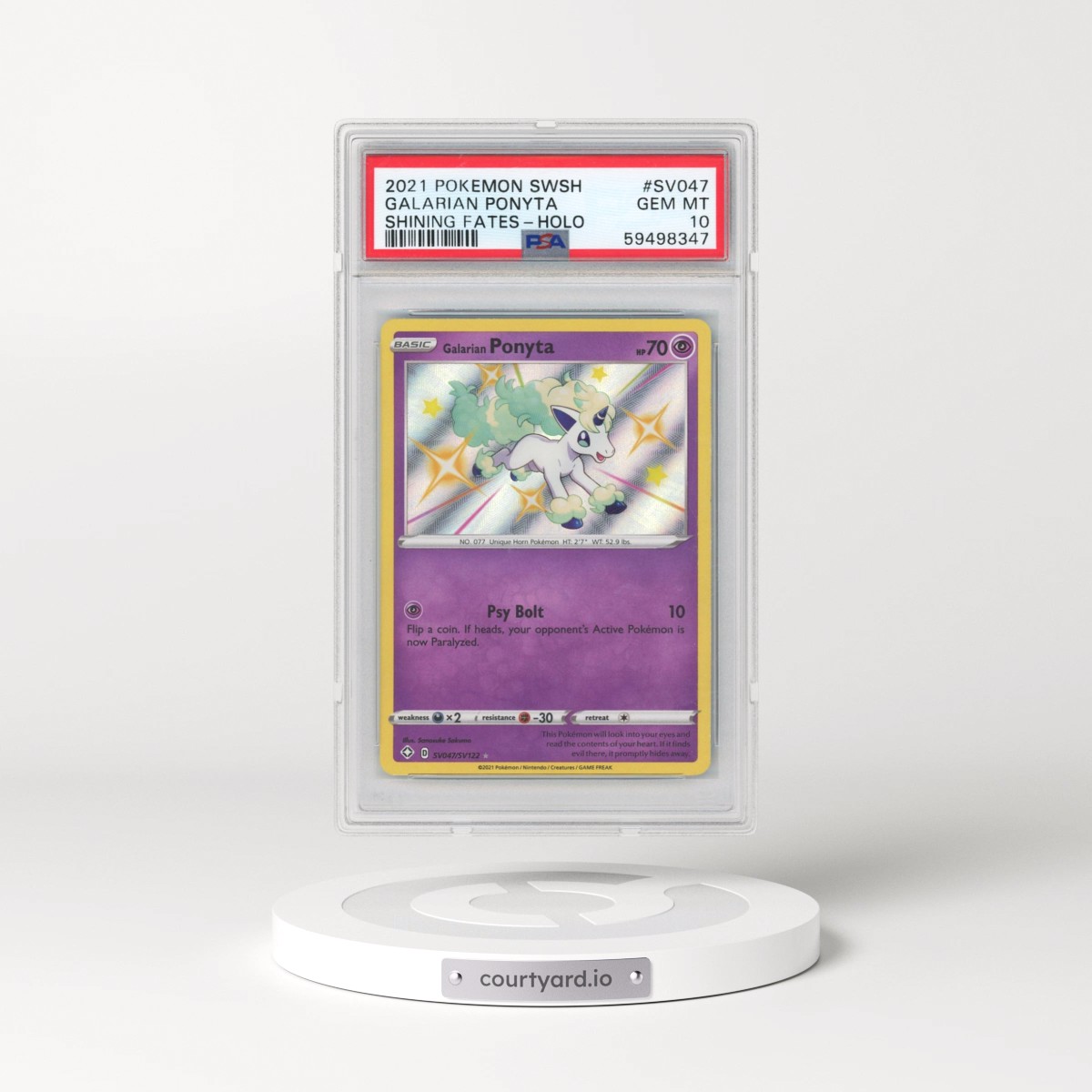 2021 Pokémon Sword & Shield Shining Fates #SV047 Galarian Ponyta - Holo (PSA 10 GEM MINT)