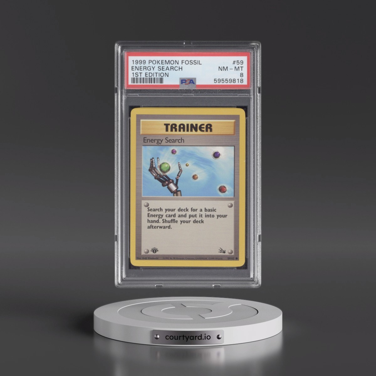 1999 Pokémon Fossil #59 Energy Search - 1st Edition (PSA 8 NM-MT)