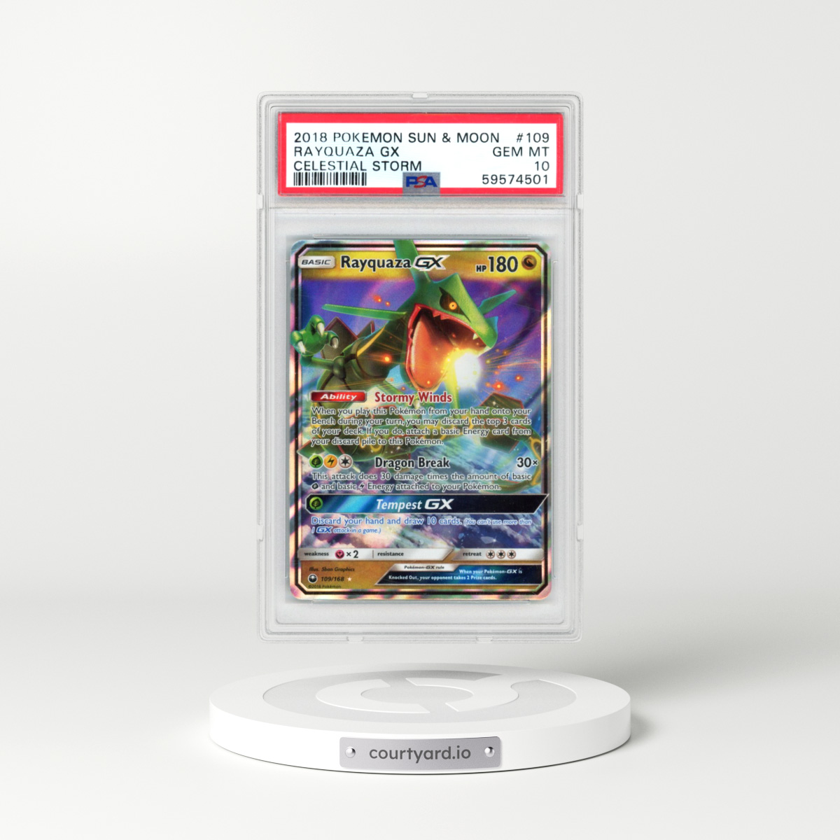 2018 Pokémon Sun & Moon Celestial Storm #109 Rayquaza GX - Holo (PSA 10 GEM MINT)