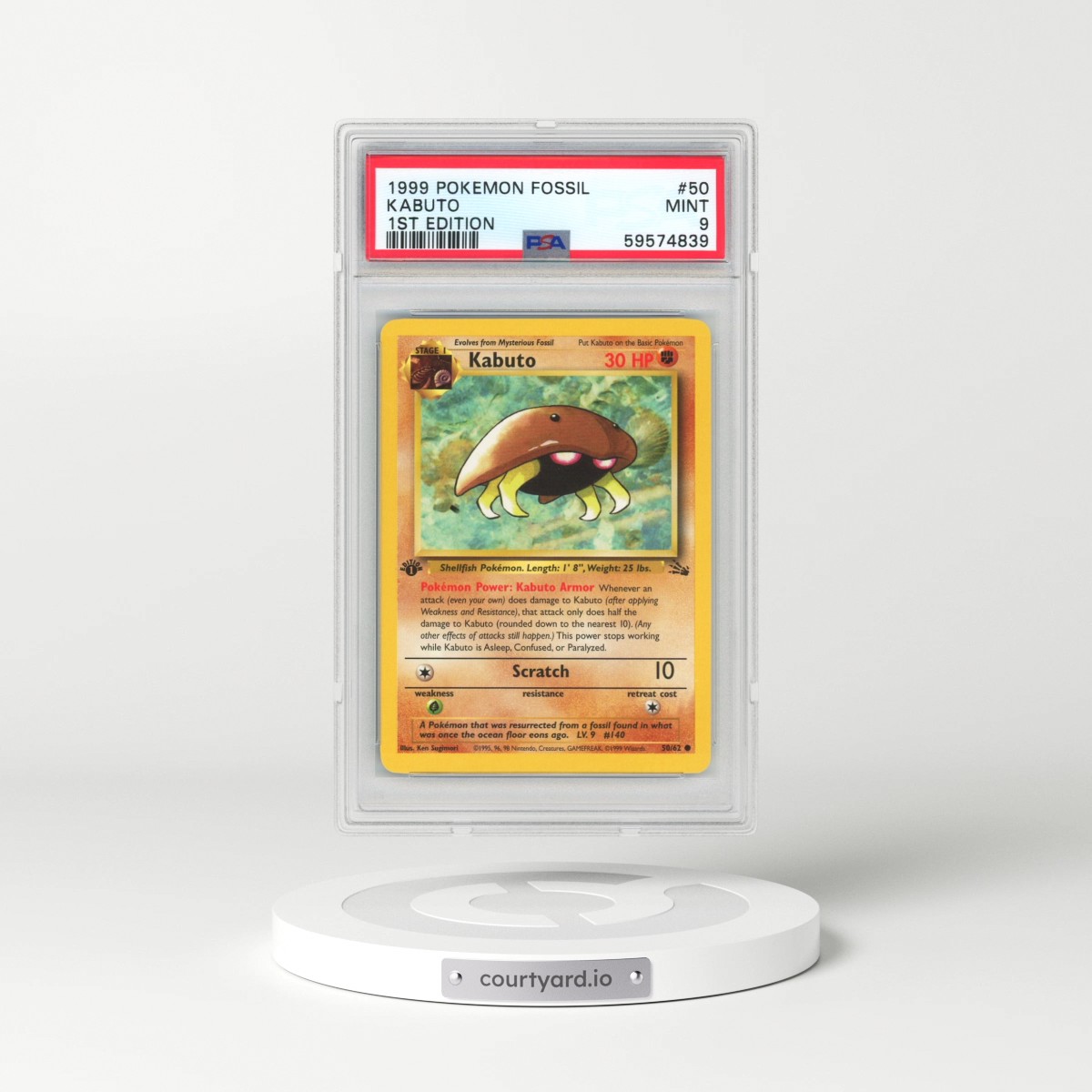 1999 Pokémon Fossil #50 Kabuto - 1st Edition (PSA 9 MINT)