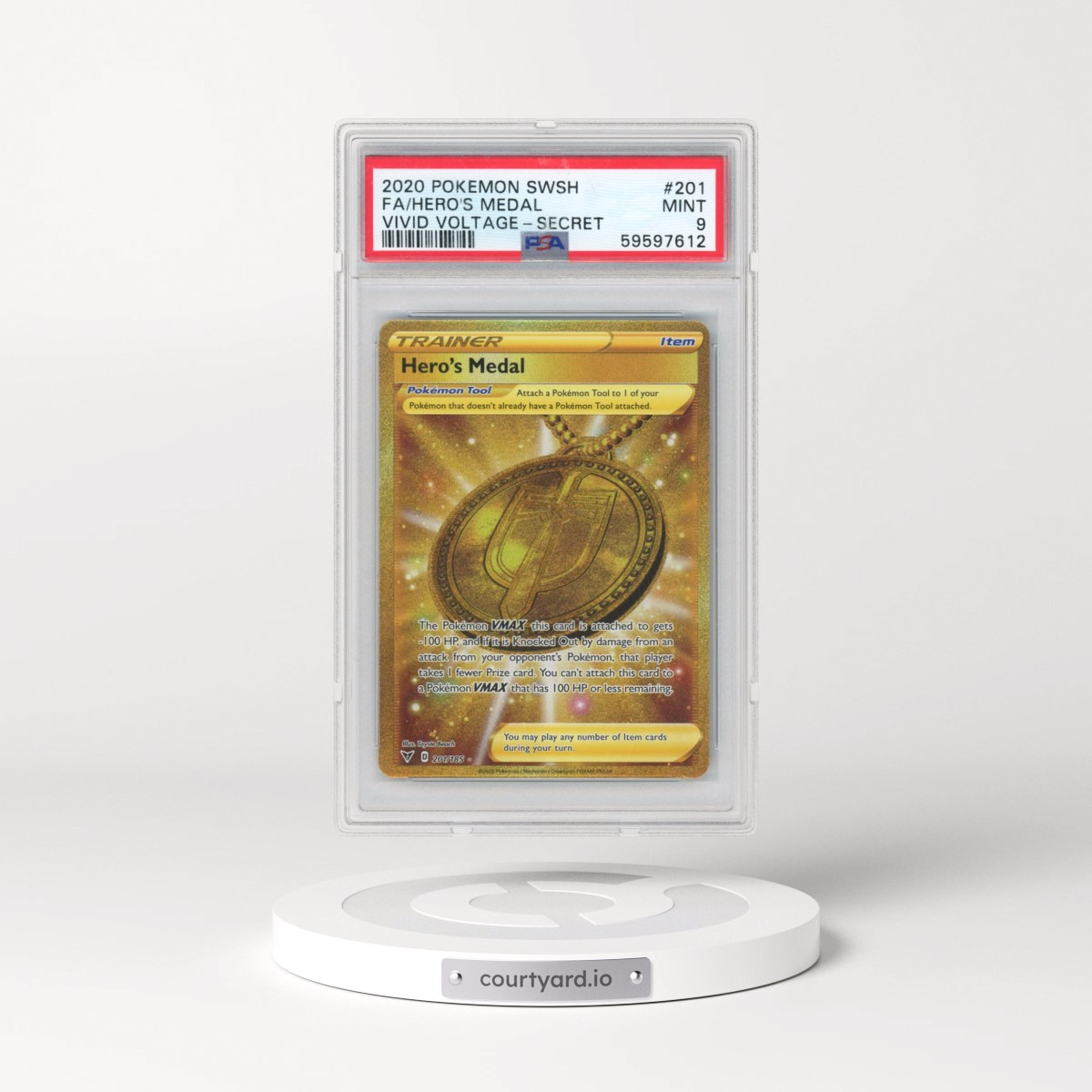 2020 Pokémon Sword & Shield Vivid Voltage #201 Hero's Medal - Full Art Secret (PSA 9 MINT)