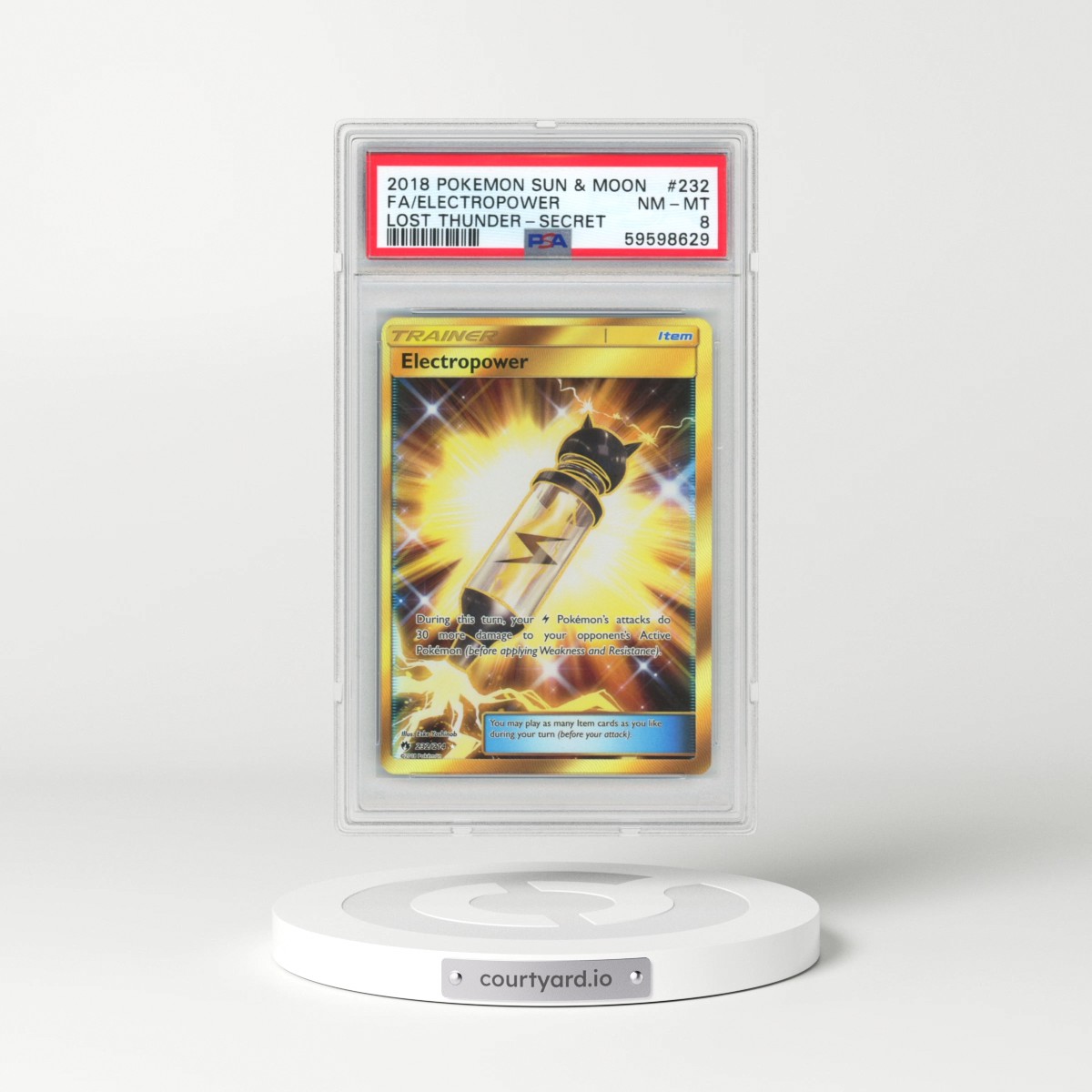 2018 Pokémon Sun & Moon Lost Thunder #232 Electropower - Full Art Secret (PSA 8 NM-MT)