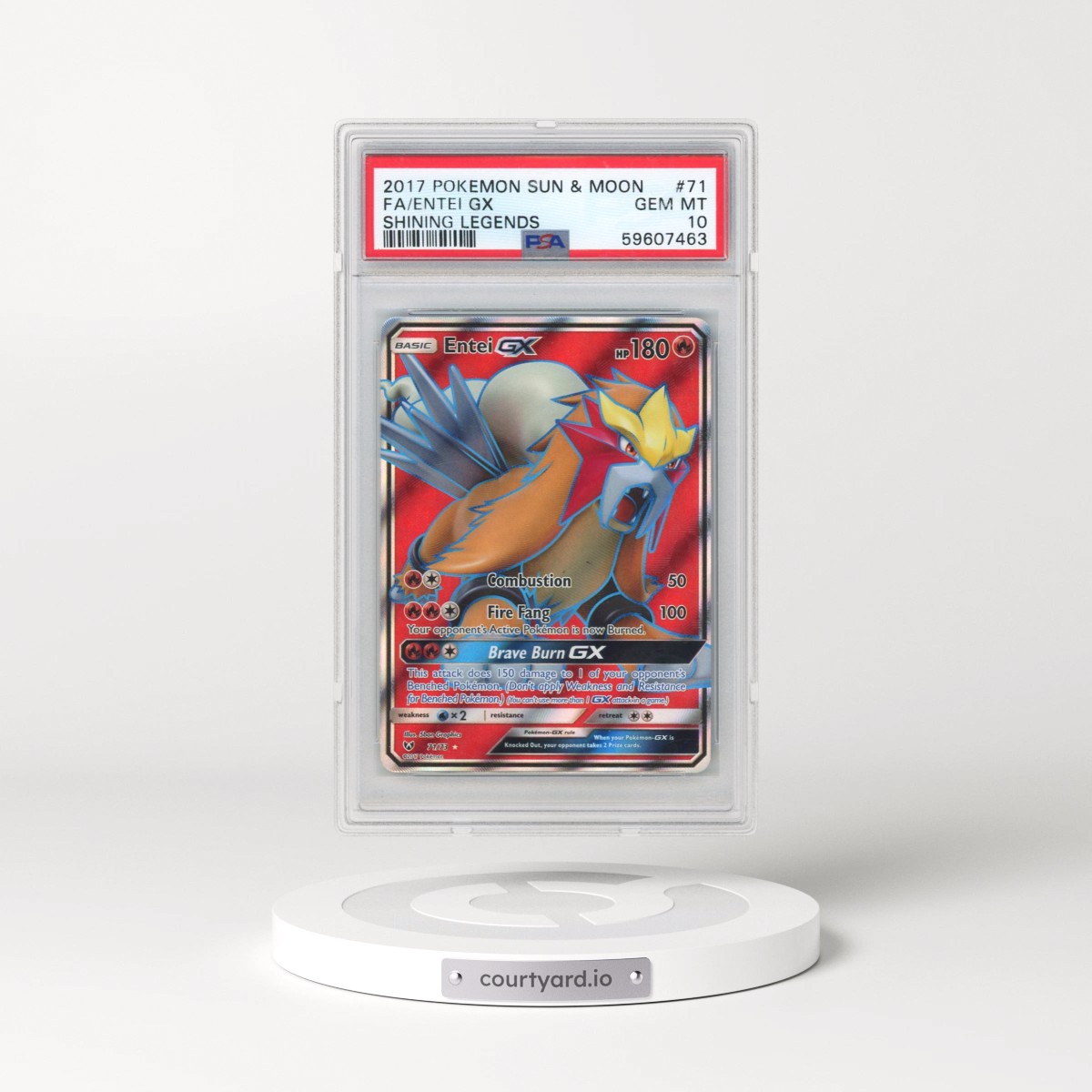 2017 Pokémon Sun & Moon Shining Legends #71 Entei GX - Holo Full Art (PSA 10 GEM MINT)