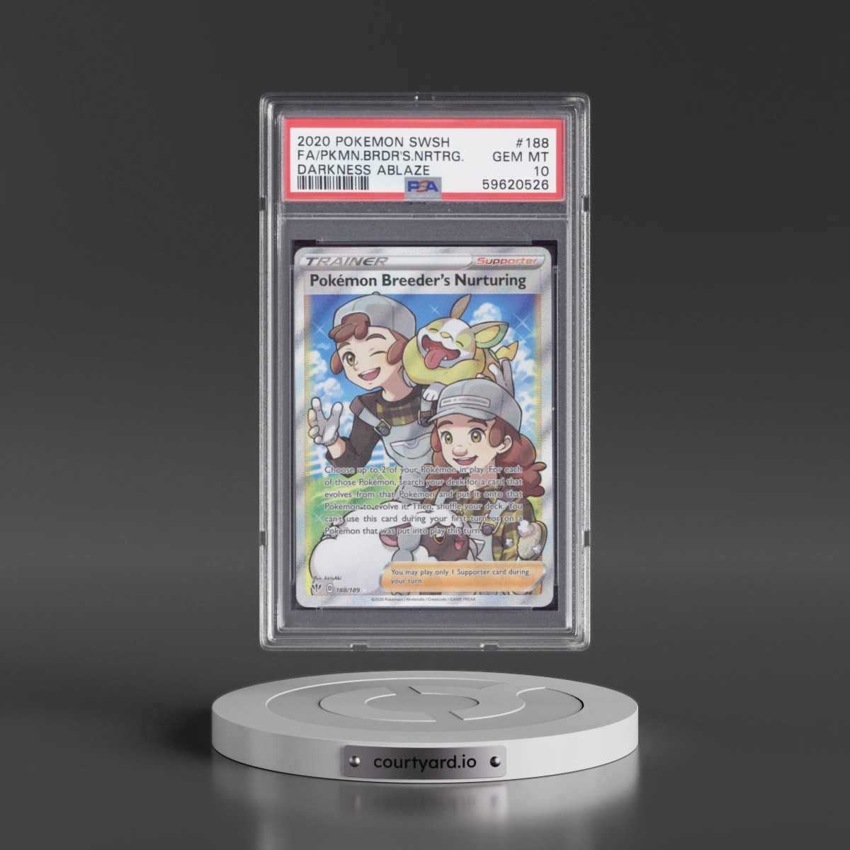 2020 Pokémon Sword & Shield Darkness Ablaze #188 Pokemon Breeder's Nurturing - Full Art (PSA 10 GEM MINT)