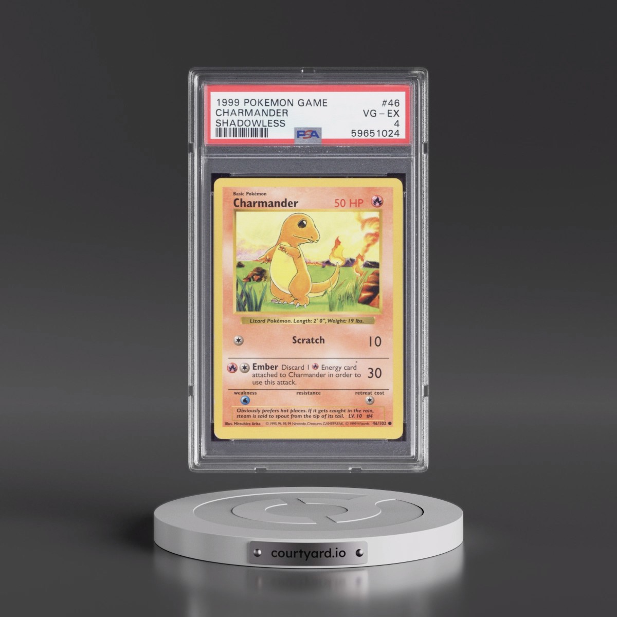 1999 Pokémon Game #46 Charmander - Shadowless (PSA 4 VG-EX)