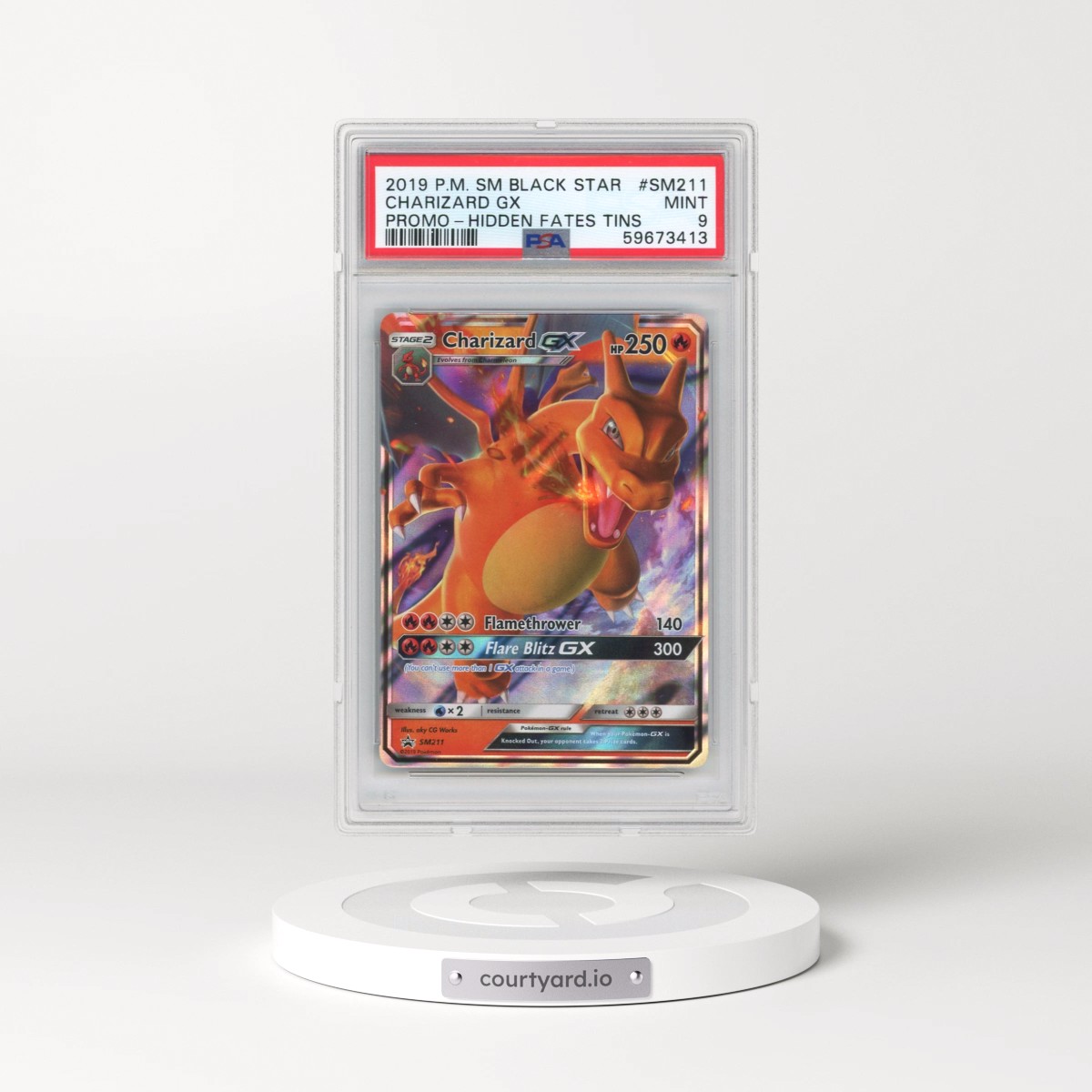 2019 Pokémon SM Black Star Promo #SM211 Charizard GX - Holo Hidden Fates Tins (PSA 9 MINT)