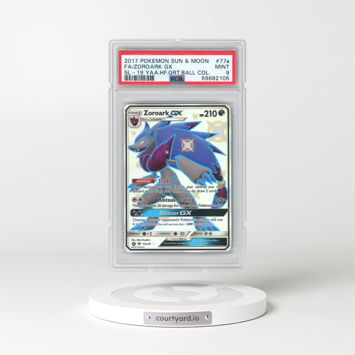2017 Pokémon Sun & Moon Shining Legends #77a Zoroark GX - Holo Full Art 2019 Yellow A Alternate Art Hidden Fates Great Ball Collection (PSA 9 MINT)