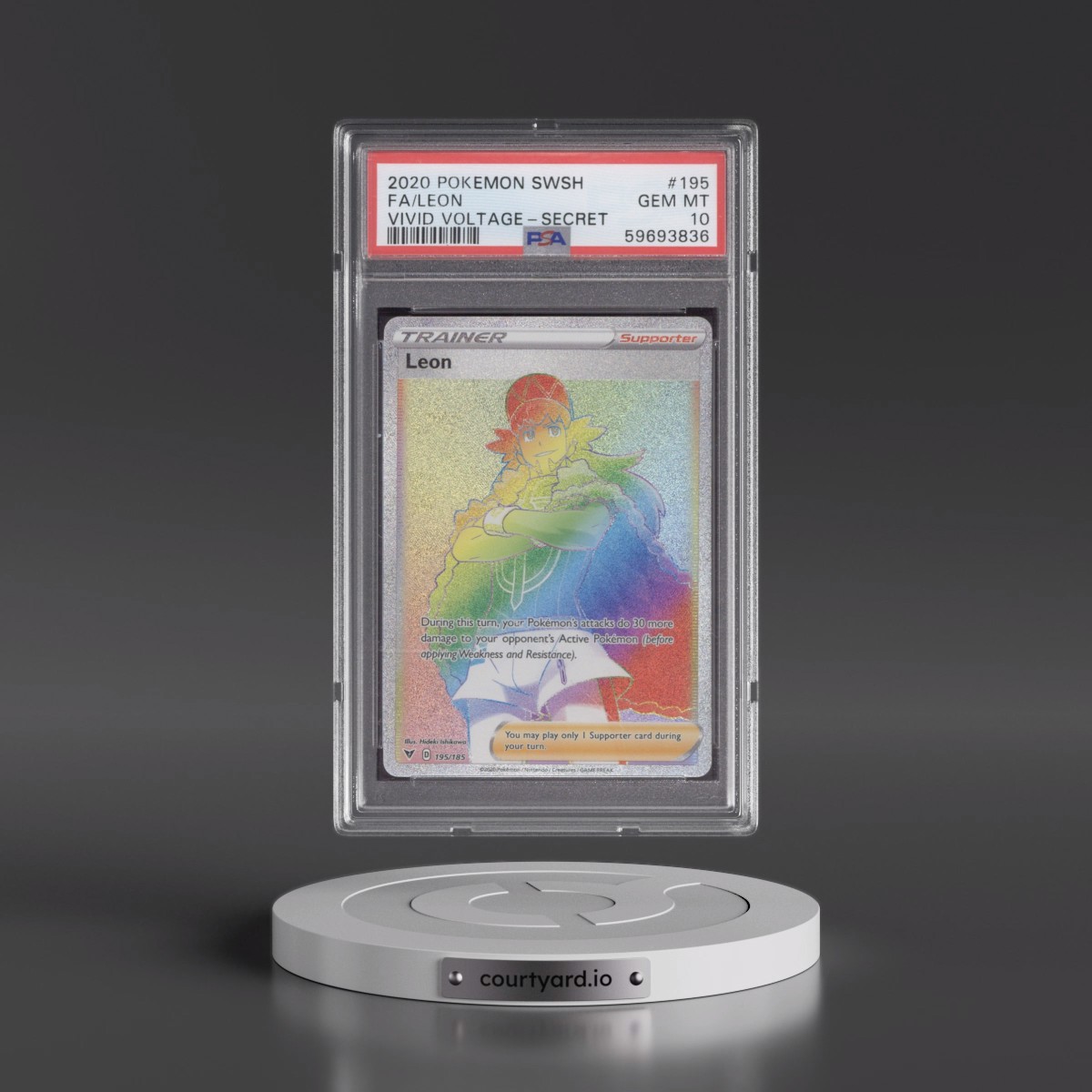 2020 Pokémon Sword & Shield Vivid Voltage #195 Leon - Full Art Secret (PSA 10 GEM MINT)