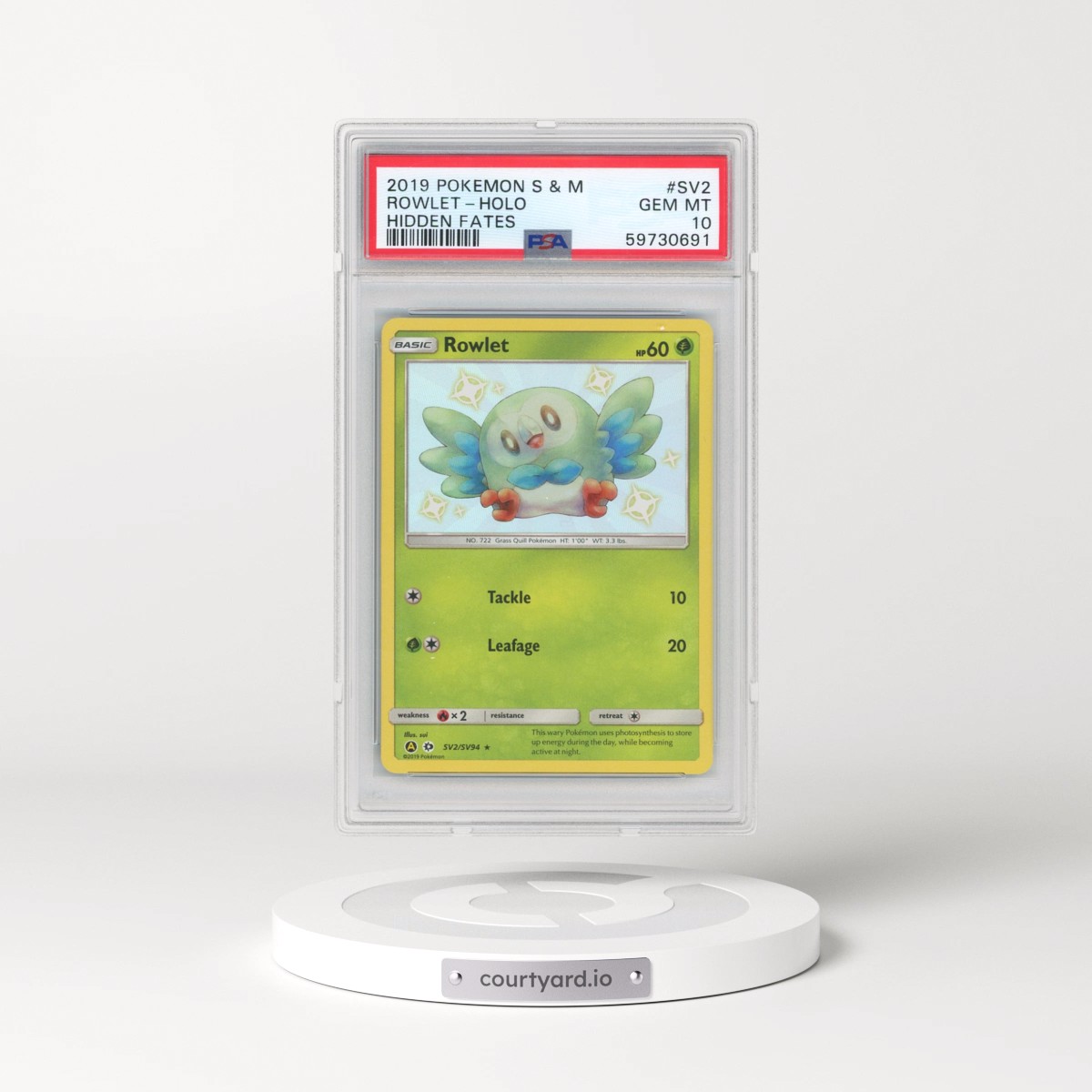 2019 Pokémon Sun & Moon Hidden Fates #SV2 Rowlet - Holo (PSA 10 GEM MINT)