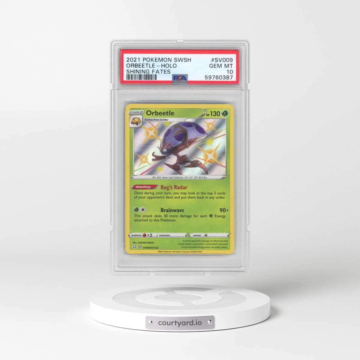 2021 Pokémon Sword & Shield Shining Fates #SV009 Orbeetle - Holo (PSA 10 GEM MINT)