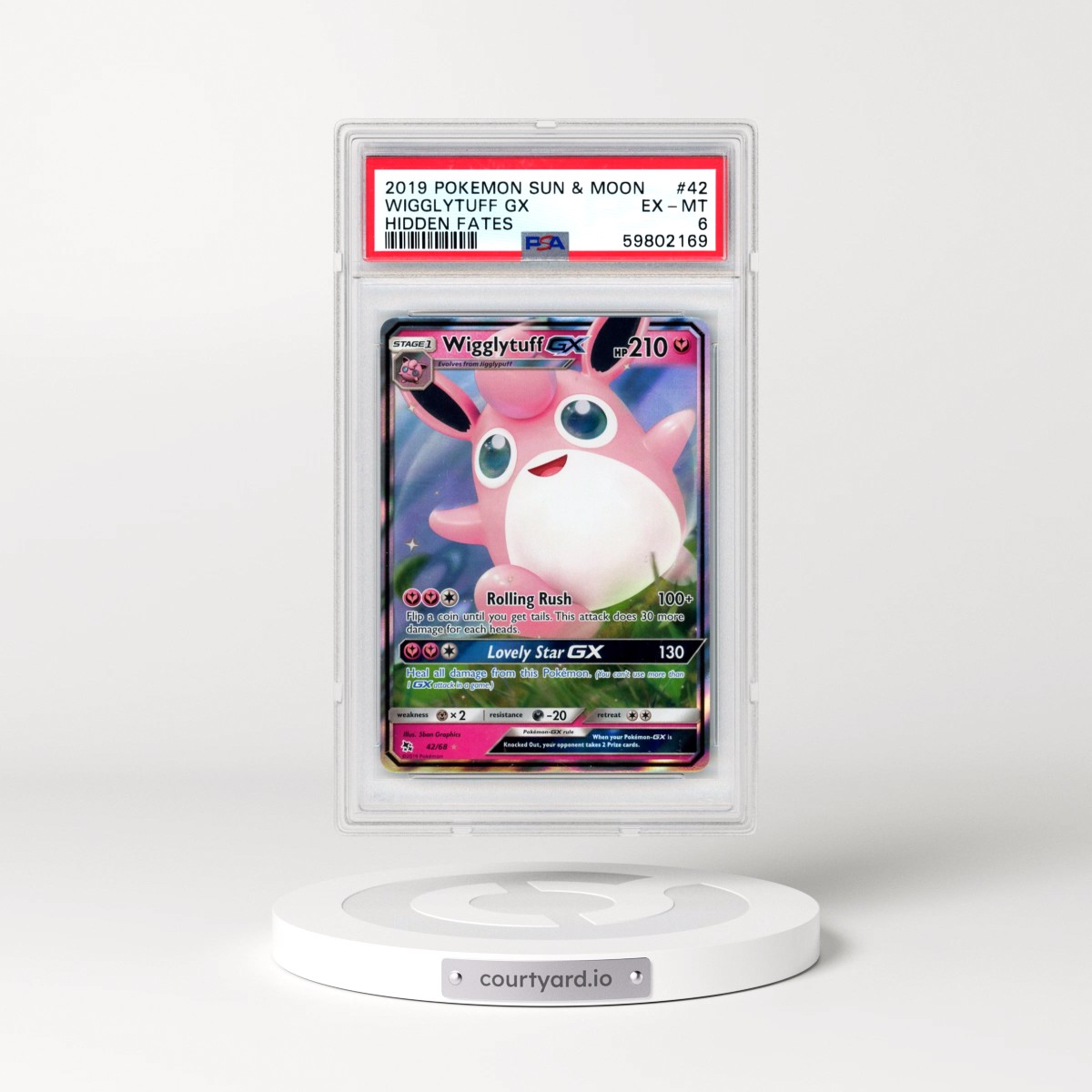 2019 Pokémon Sun & Moon Hidden Fates #42 Wigglytuff GX - Holo (PSA 6 EX-MT)