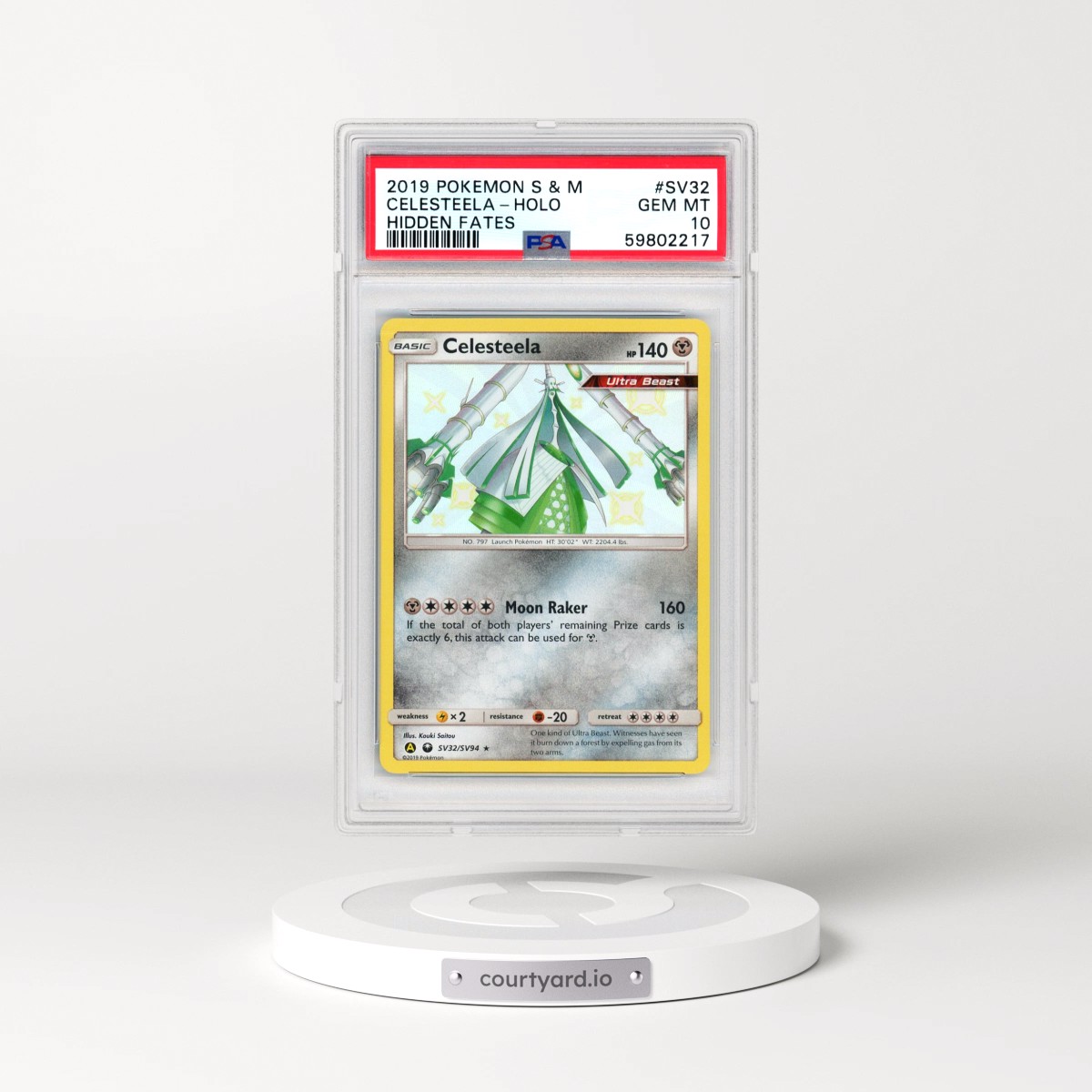 2019 Pokémon Sun & Moon Hidden Fates #SV32 Celesteela - Holo (PSA 10 GEM MINT)