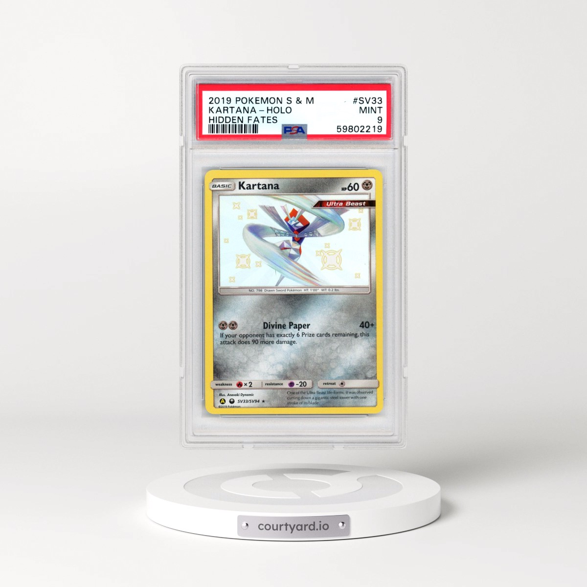 2019 Pokémon Sun & Moon Hidden Fates #SV33 Kartana - Holo (PSA 9 MINT)