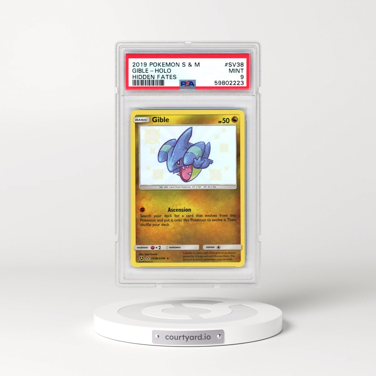 2019 Pokémon Sun & Moon Hidden Fates #SV38 Gible - Holo (PSA 9 MINT)