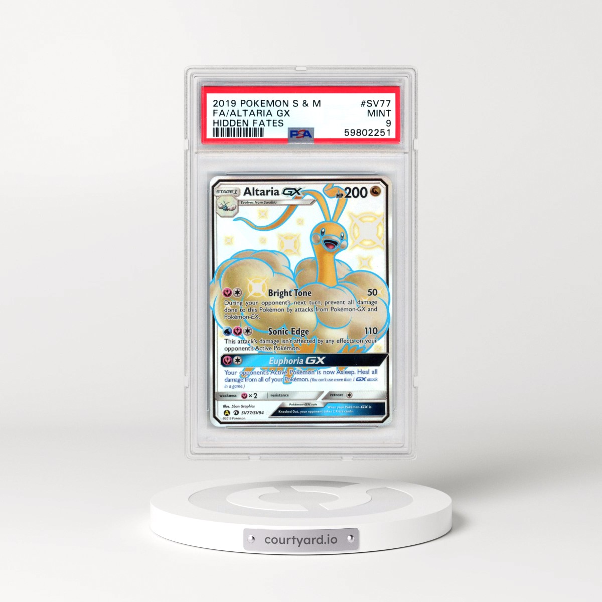 2019 Pokémon Sun & Moon Hidden Fates #SV77 Altaria GX - Holo Full Art (PSA 9 MINT)