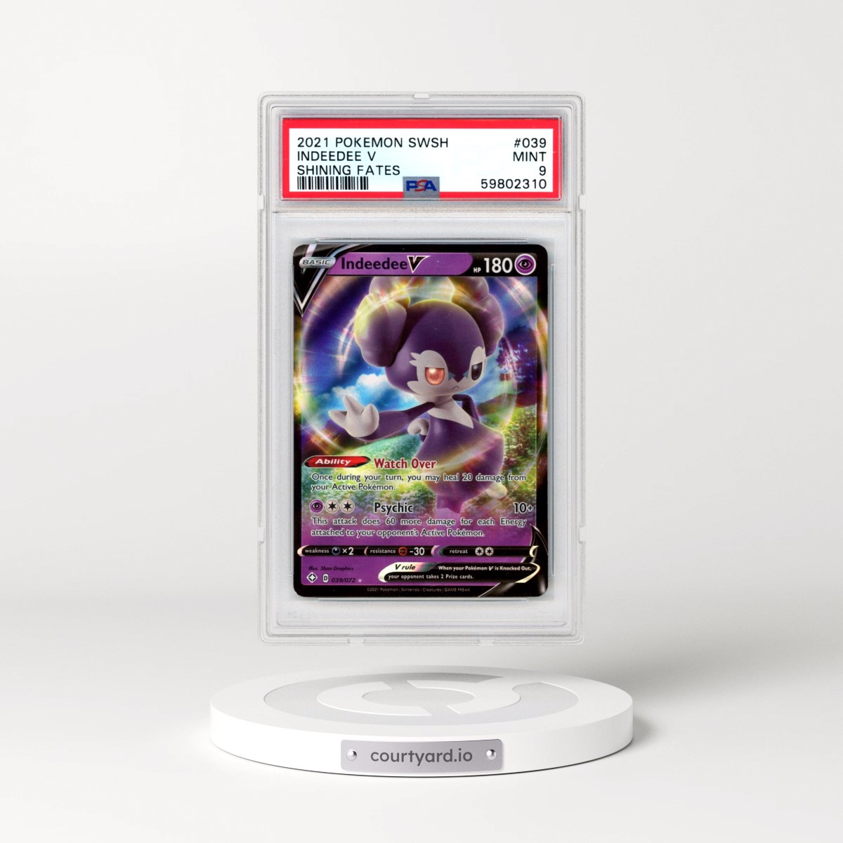 2021 Pokémon Sword & Shield Shining Fates #039 Indeedee V - Holo (PSA 9 MINT)