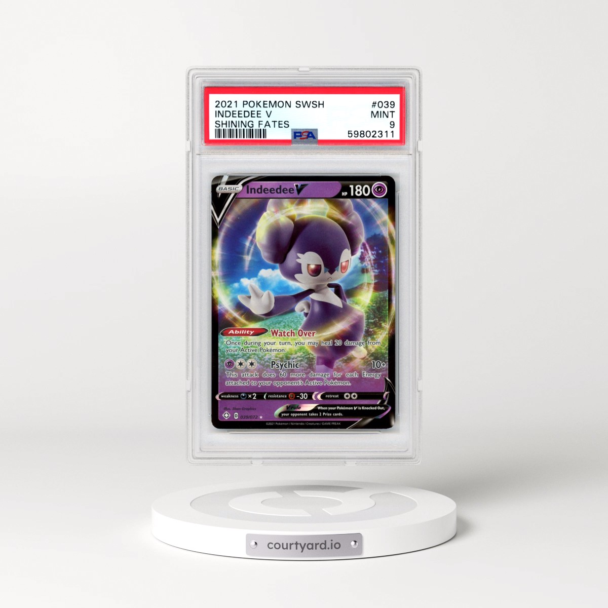 2021 Pokémon Sword & Shield Shining Fates #039 Indeedee V - Holo (PSA 9 MINT)