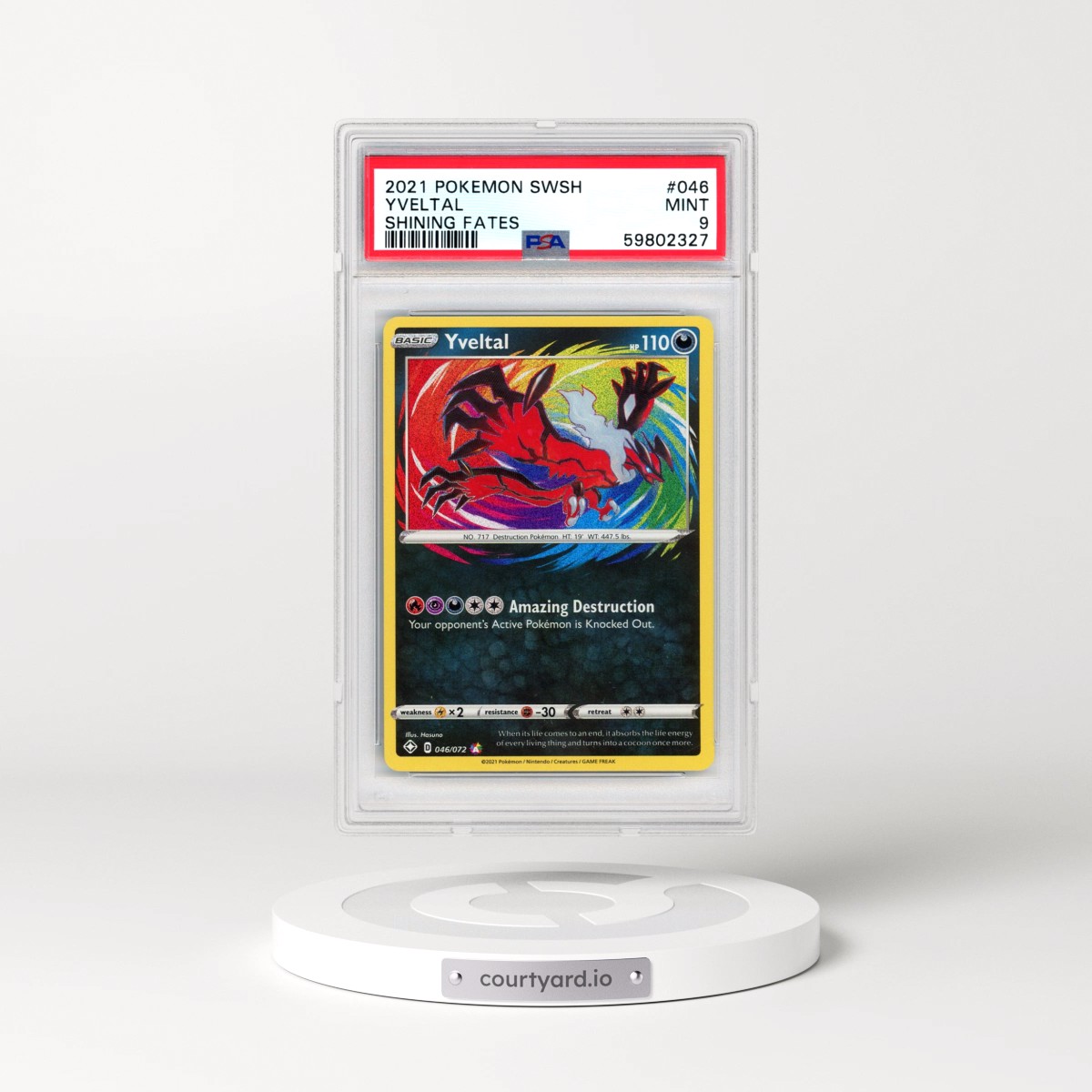 2021 Pokémon Sword & Shield Shining Fates #046 Yveltal (PSA 9 MINT)