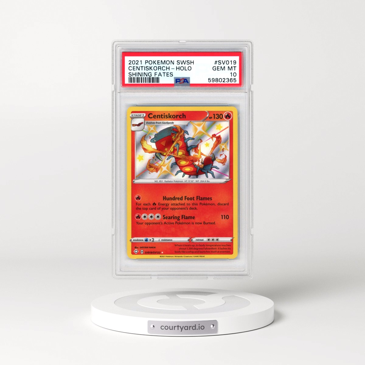 2021 Pokémon Sword & Shield Shining Fates #SV019 Centiskorch - Holo (PSA 10 GEM MINT)