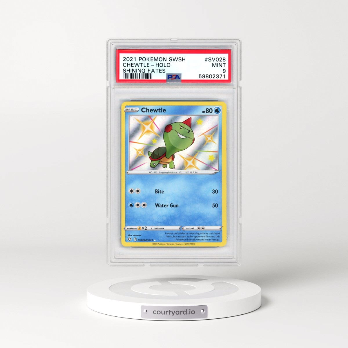2021 Pokémon Sword & Shield Shining Fates #SV028 Chewtle - Holo (PSA 9 MINT)